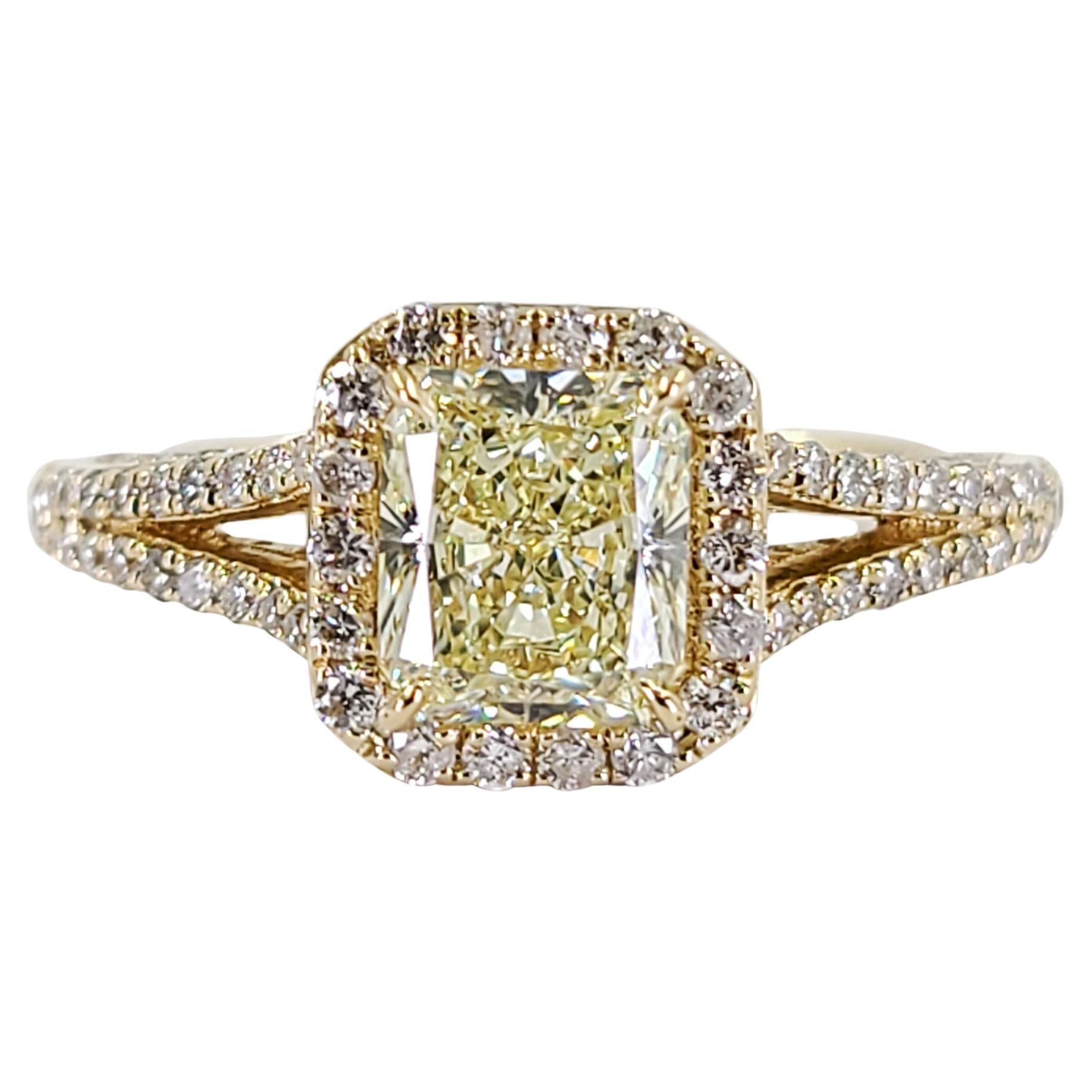 Fancy Light Yellow Radiant Diamond Engagement Ring For Sale