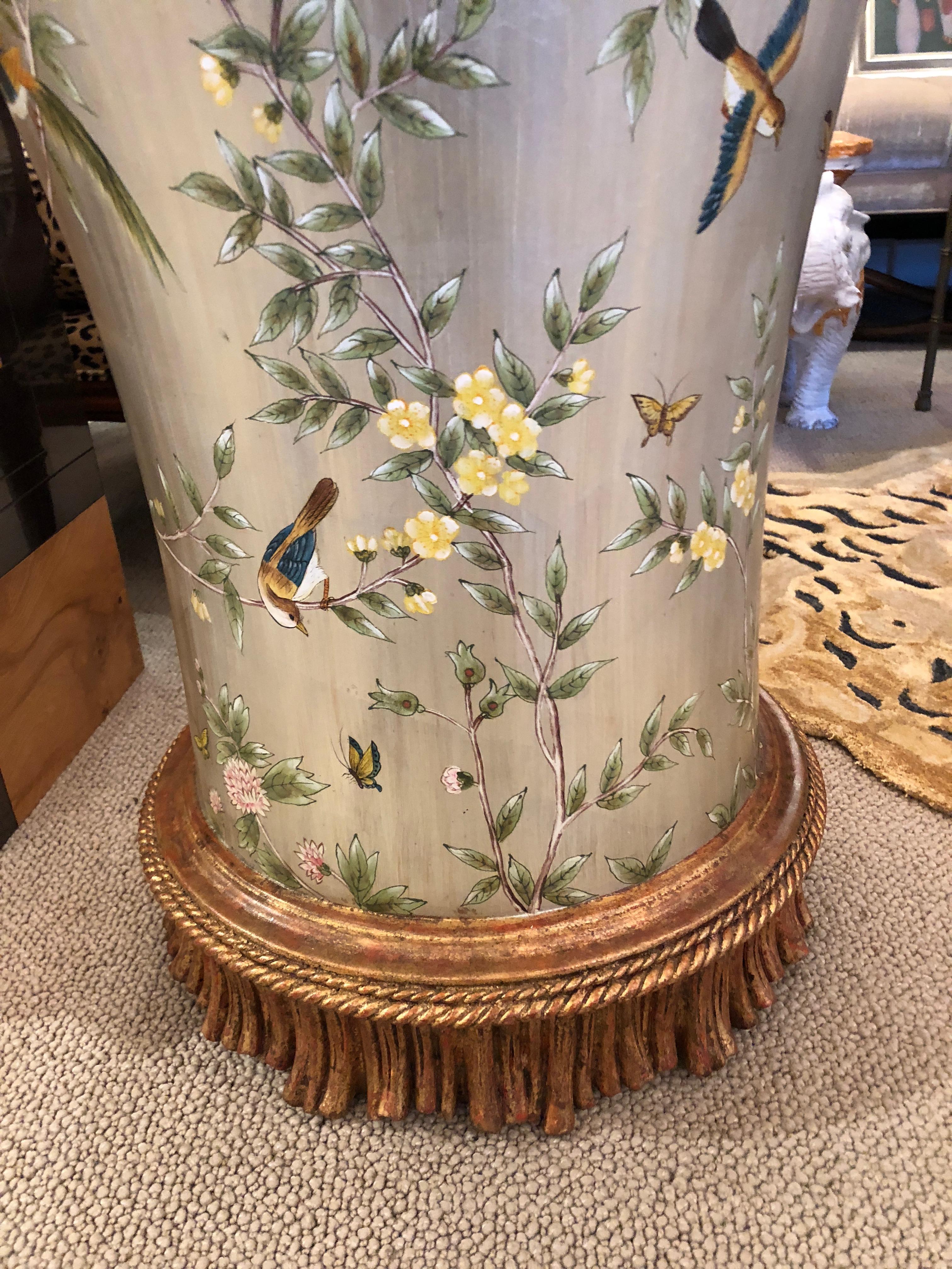 Fancy Lillian August Silver Leaf Side Table Adorned with Flowers and Birds In Excellent Condition In Hopewell, NJ