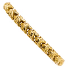 Fancy Link Bracelet, 14 Karat Yellow Gold, Handmade, Link Bracelet, Safety Latch