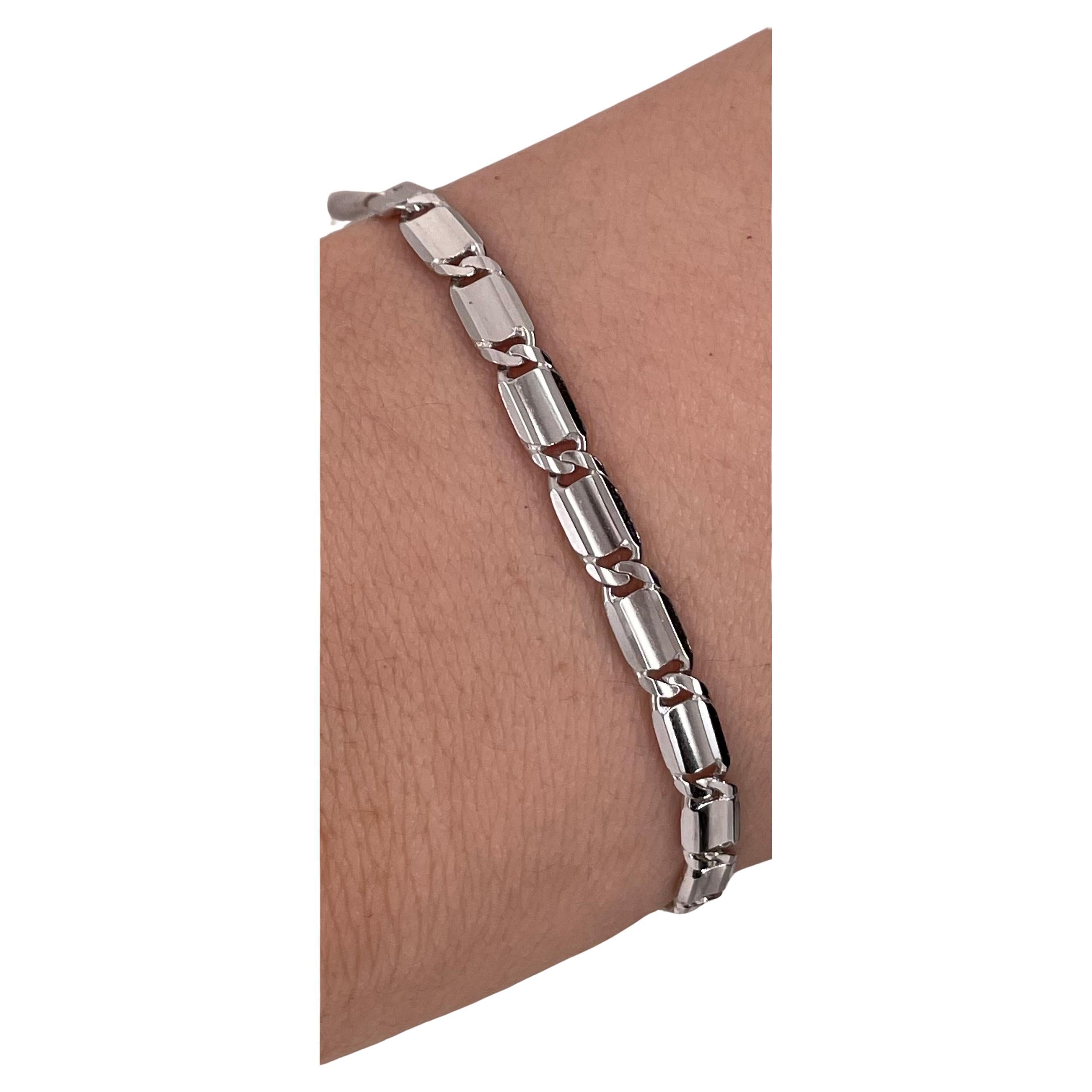 Fancy link Bracelet, 14k White Gold