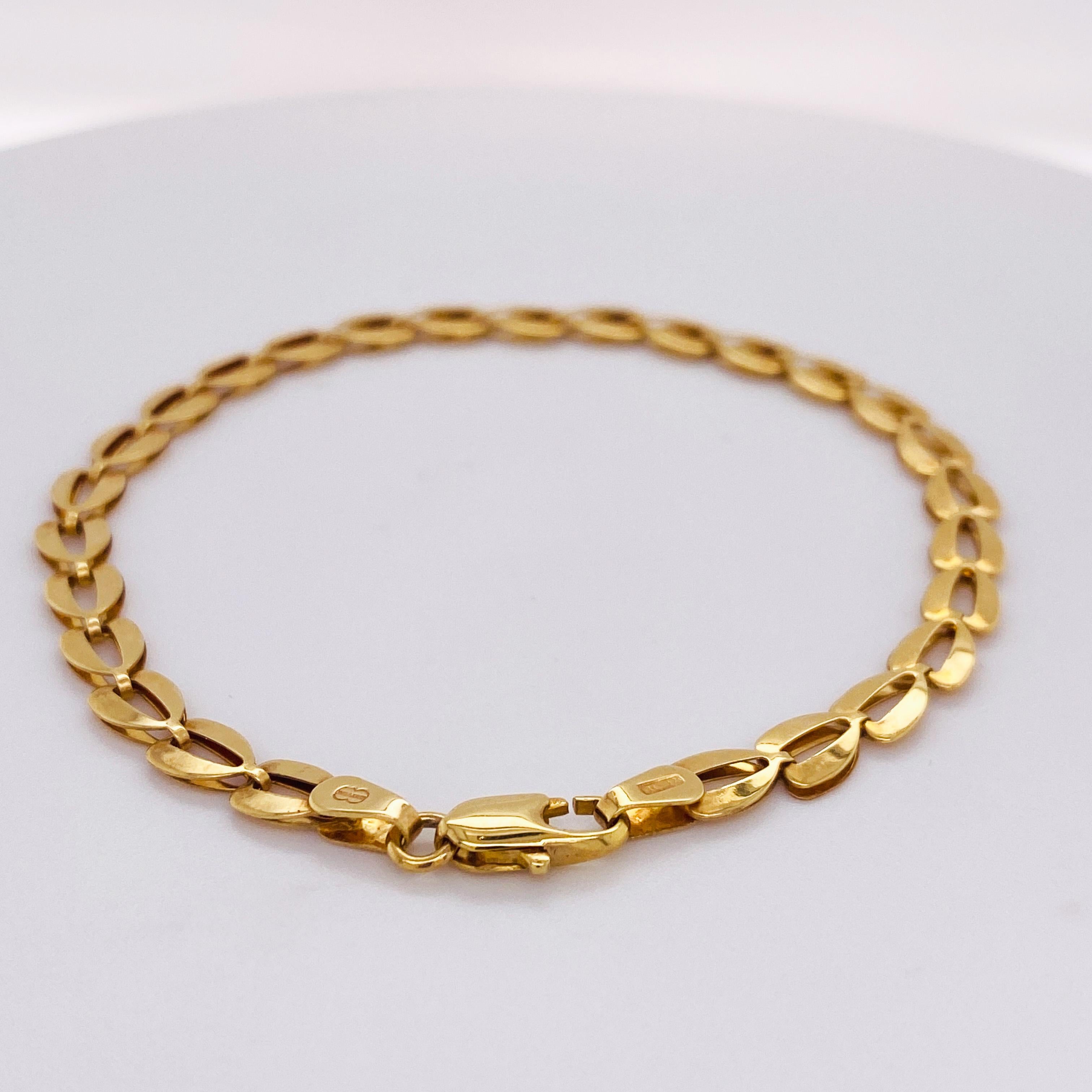 The unique fancy links of this bracelet look like the hoof prints of a deer dancing across your wrist, or stylized hearts! You can subtly state your love with this lovely bracelet! You can stack this with some other favorite bracelets or wear it