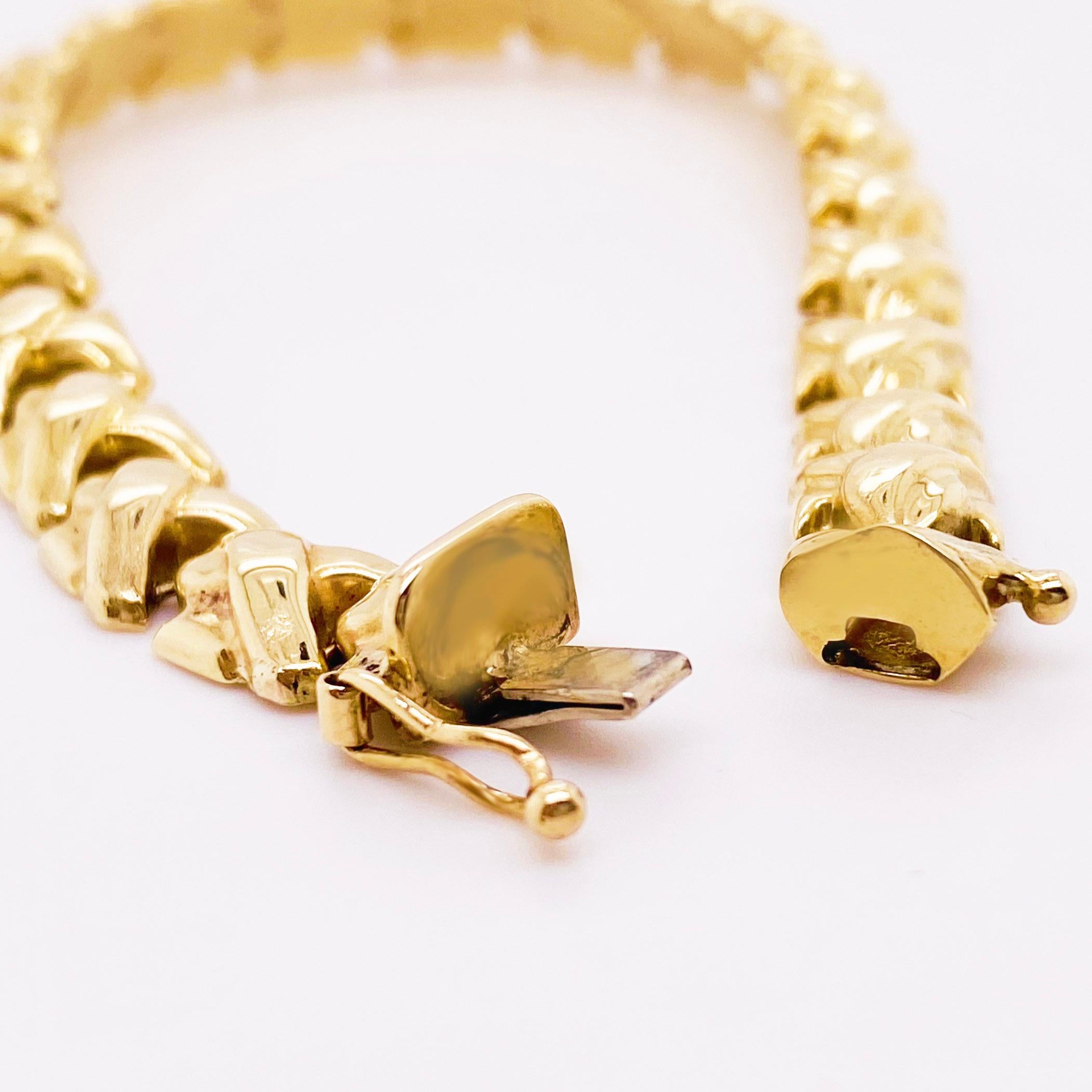 Bracelet à maillons fantaisie en or jaune 10 carats, fait à la main, bracelet à maillons, chaîne de sécurité Excellent état - En vente à Austin, TX