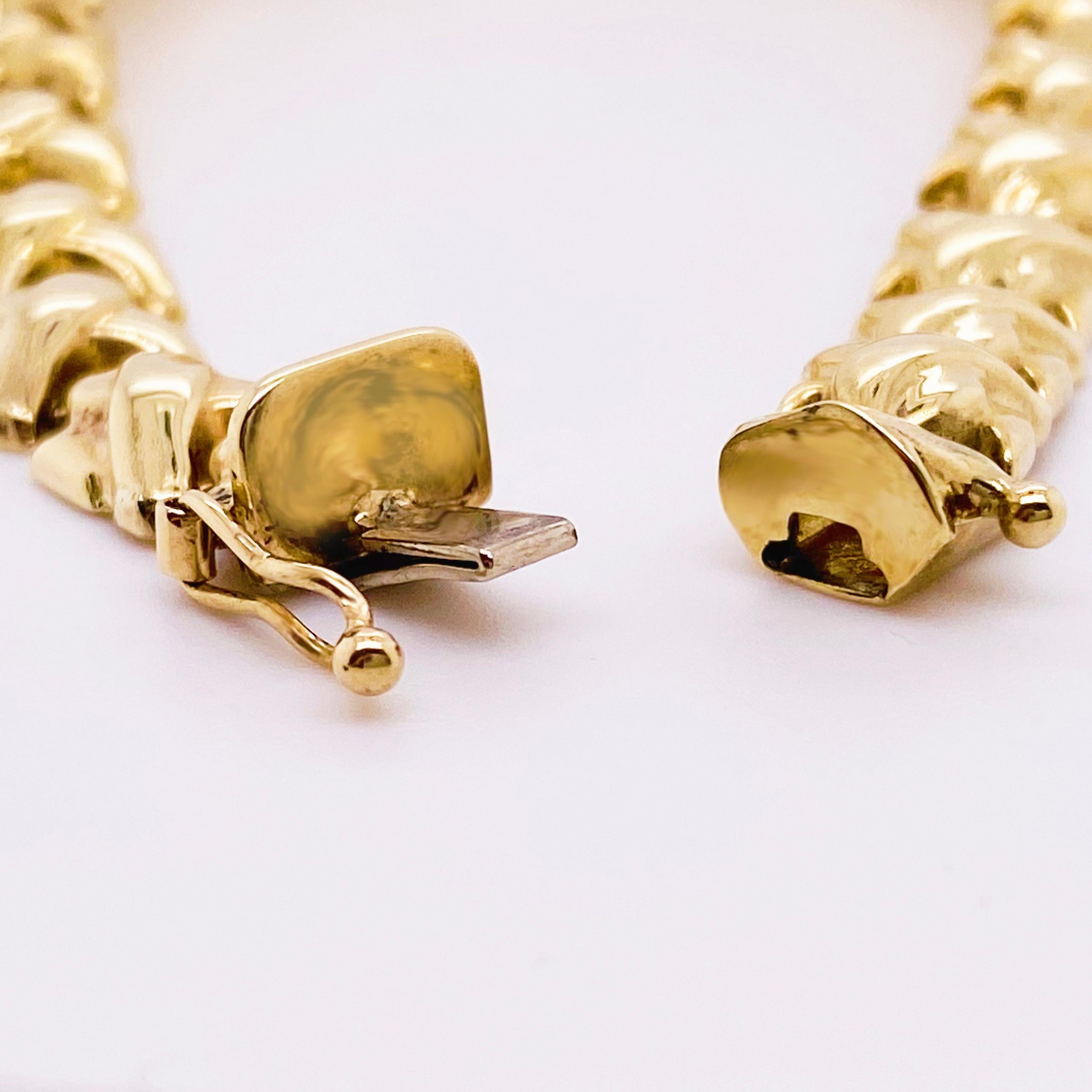 Bracelet à maillons fantaisie en or jaune 10 carats, fait à la main, bracelet à maillons, chaîne de sécurité Pour femmes en vente