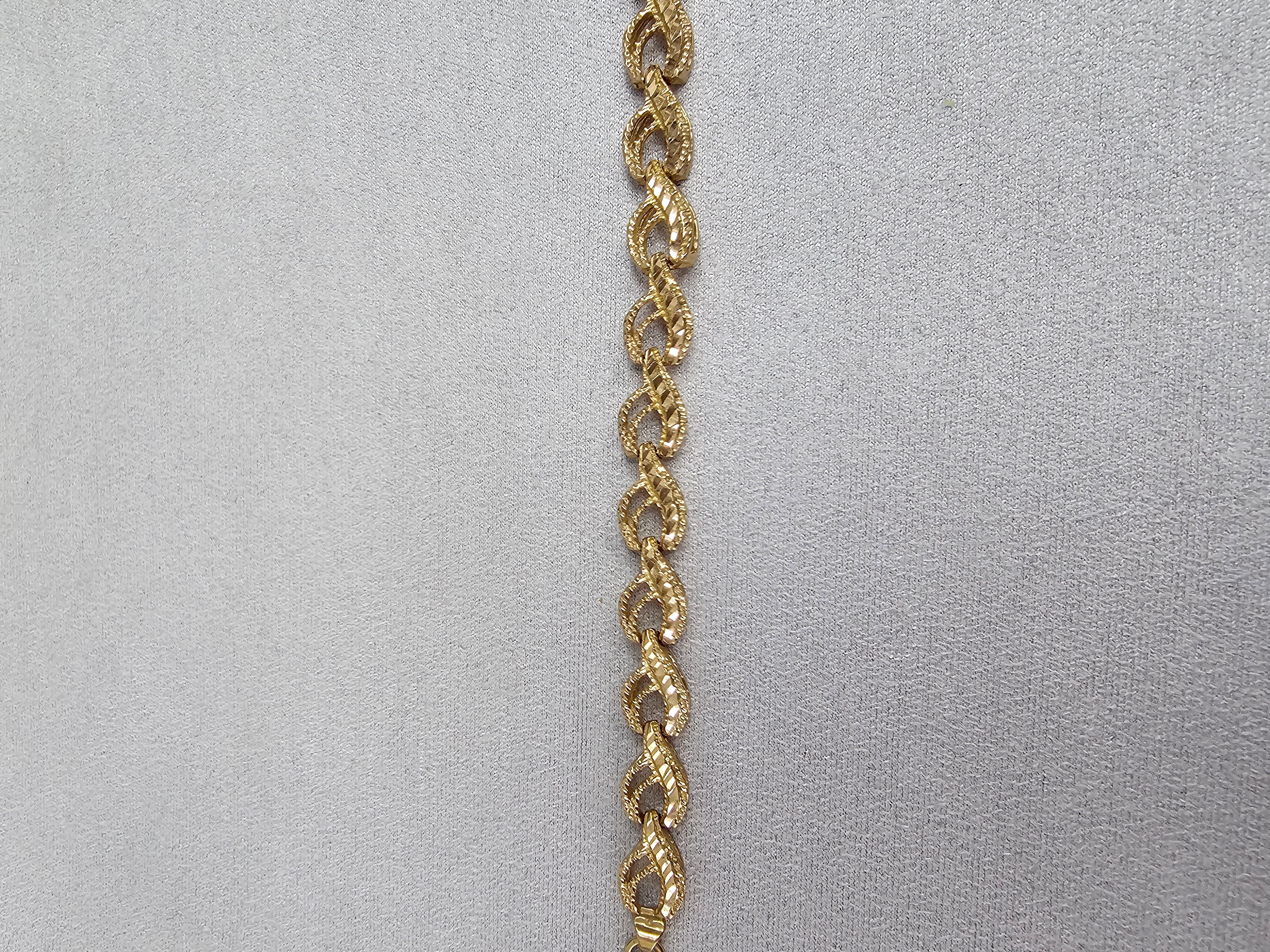 da uomo o donna Fancy Link Bracelet with Diamond Cuts 14k Yellow Gold in vendita