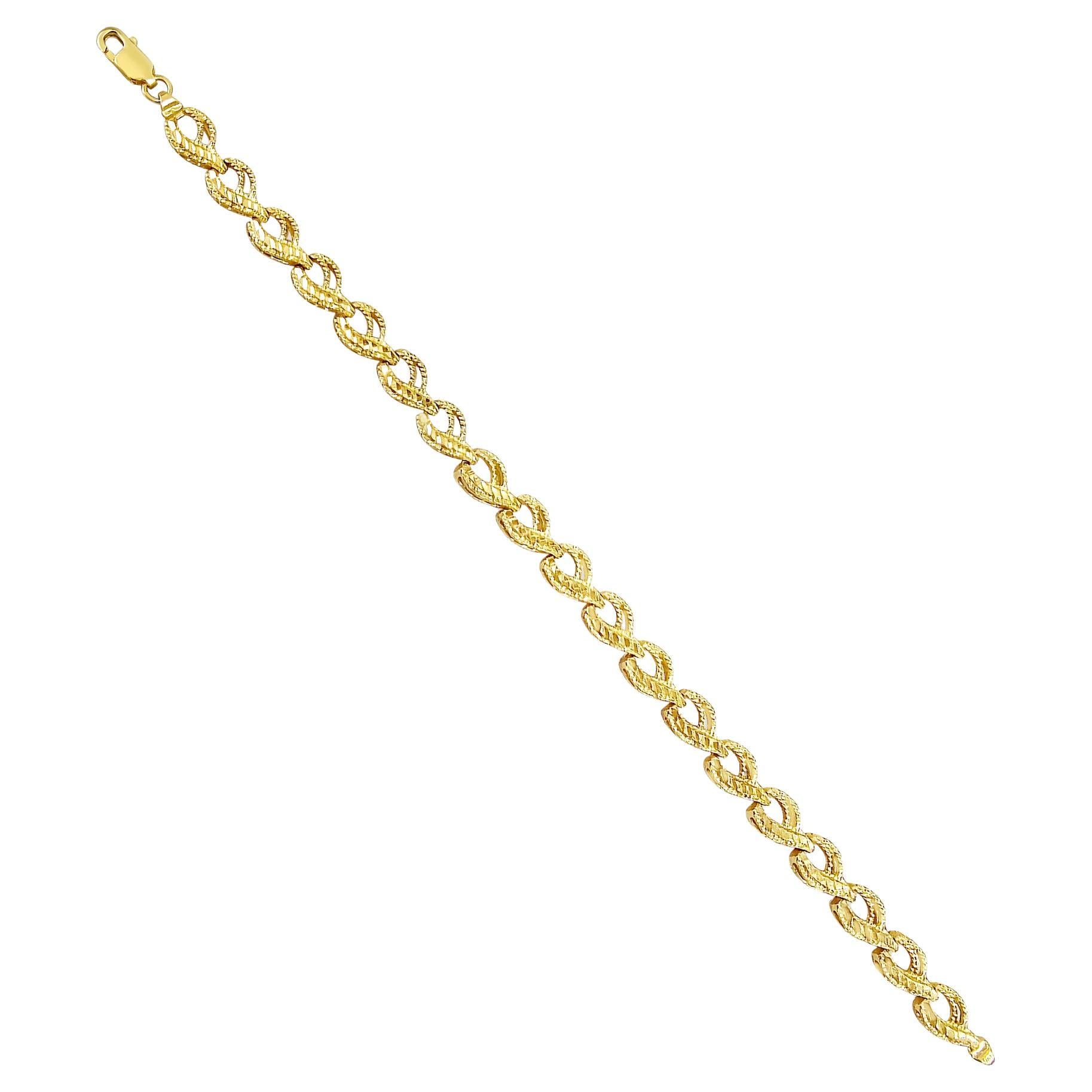 Fancy Link Bracelet with Diamond Cuts 14k Yellow Gold