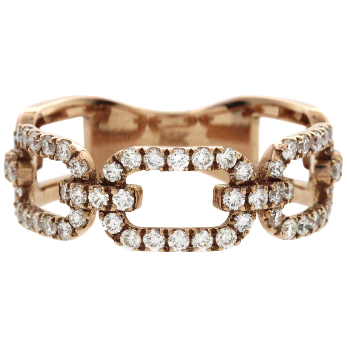 Fancy Link Chain 14 Karat Gold 0.58 Carat Diamonds Wedding Band Ring For Sale