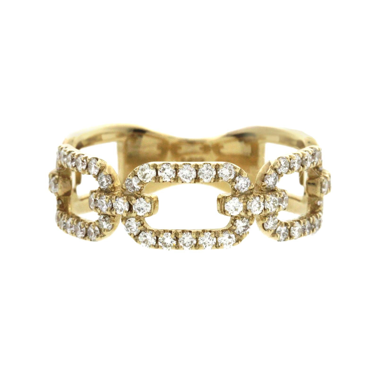 Fancy Link Chain 14 Karat Yellow Gold 0.58 Carat Diamonds Wedding Band Ring For Sale