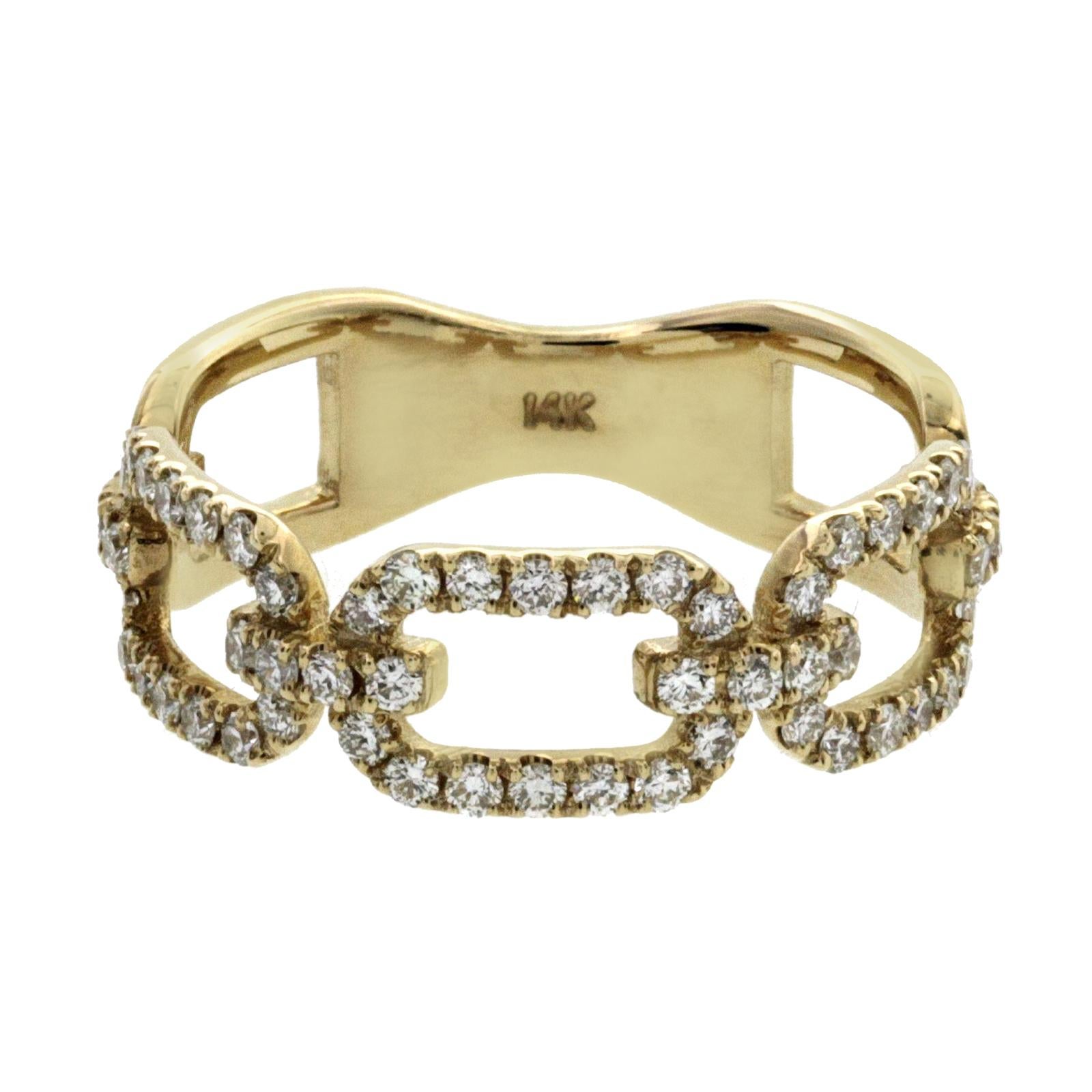 Fancy Link Chain 14 Karat Yellow Gold 0.58 Carat Diamonds Wedding Band Ring In Excellent Condition For Sale In Los Angeles, CA