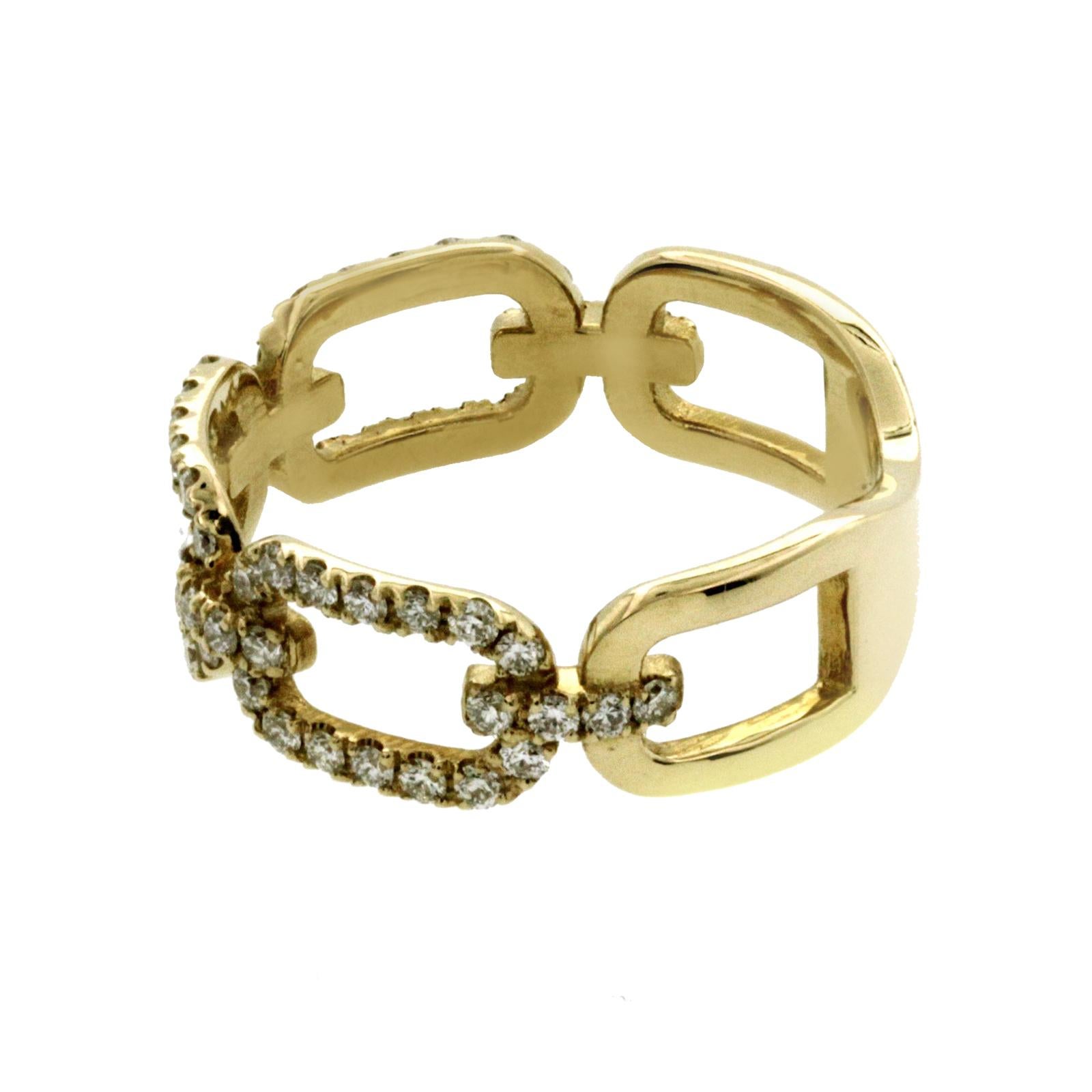 Women's Fancy Link Chain 14 Karat Yellow Gold 0.58 Carat Diamonds Wedding Band Ring For Sale
