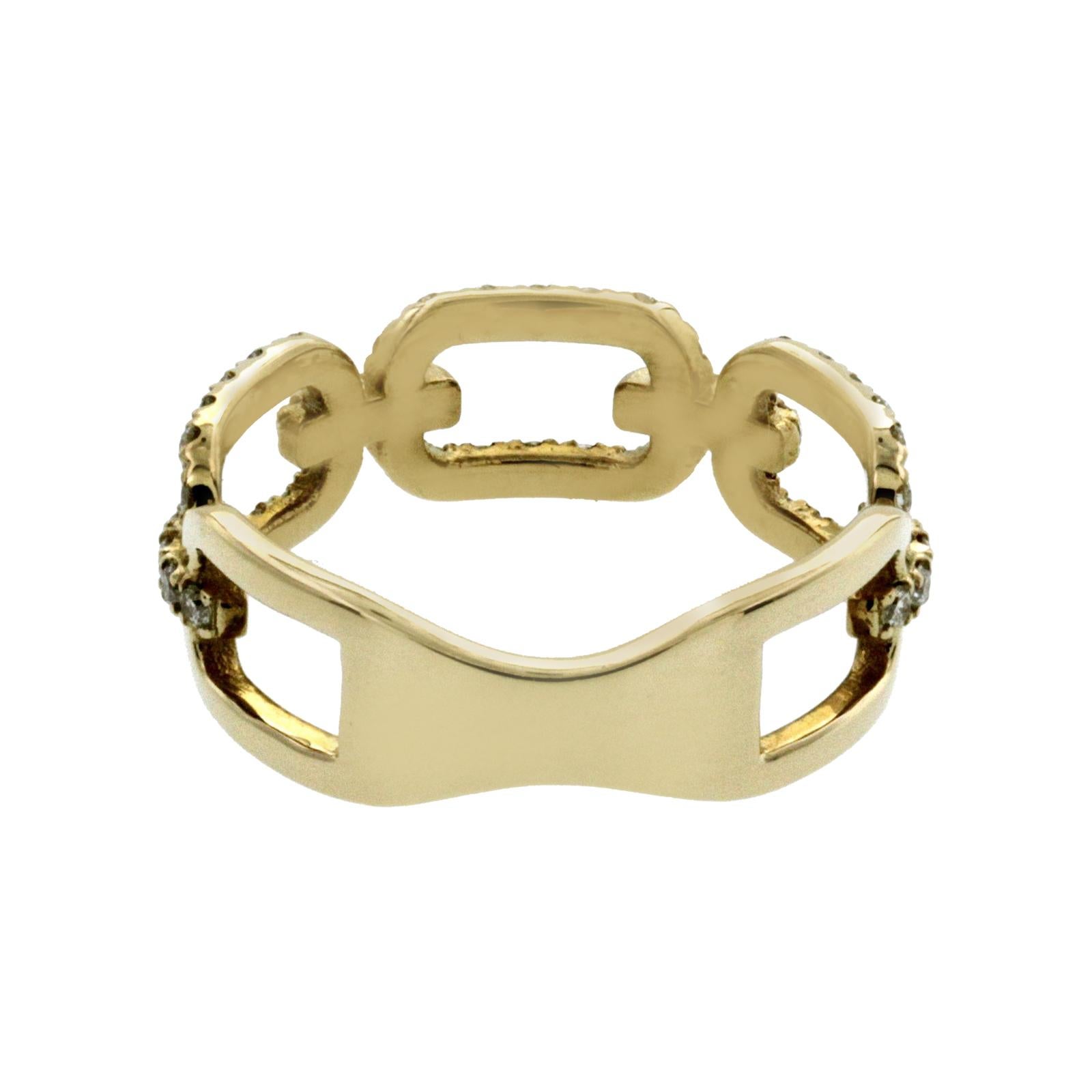 Fancy Link Chain 14 Karat Yellow Gold 0.58 Carat Diamonds Wedding Band Ring For Sale 1