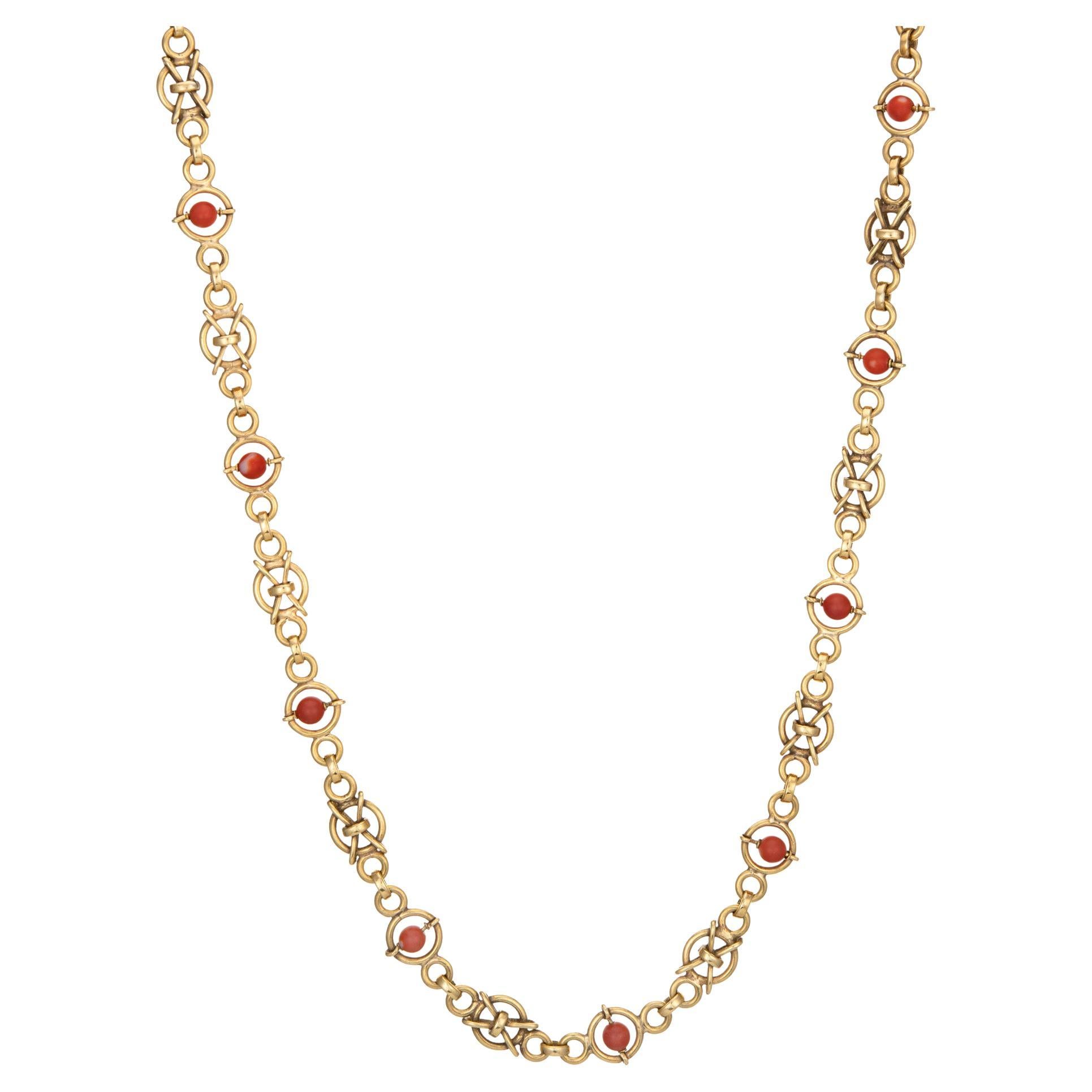 Collier Corail Fancy Link 70 Grammes Vintage Or Jaune 18k 25.5" Longueur