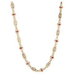 Fancy Link Coral Necklace Heavy 70 Grams Vintage 18k Yellow Gold 25.5" Length