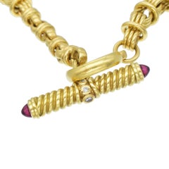 Collana A Link in oro giallo 18 carati con tormalina rosa e diamante