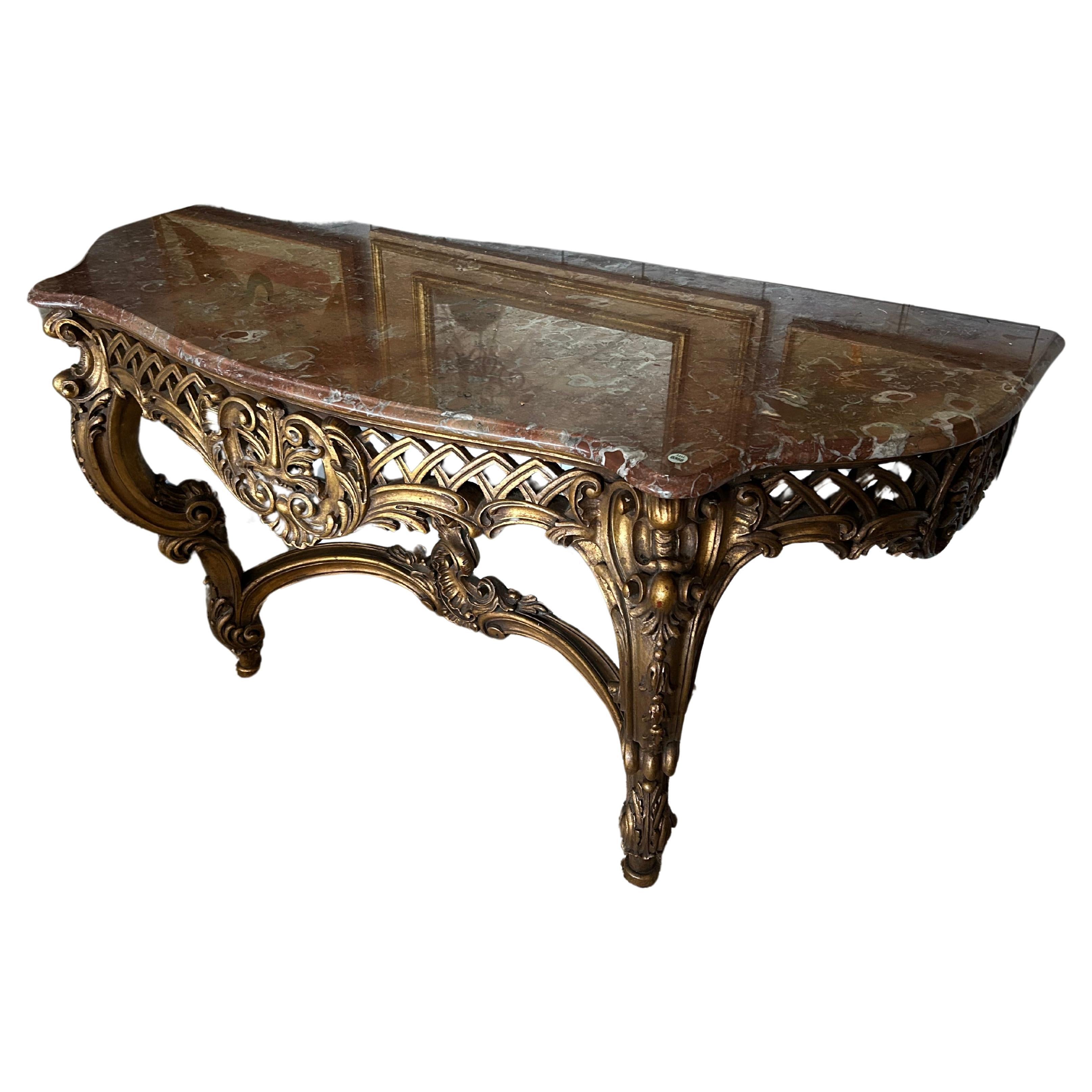 Fancy Louis XV Carved and Painted Wood Console with Bevelled Marble Top