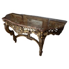 Elegante console in legno intagliato e dipinto Luigi XV con piano in marmo smussato