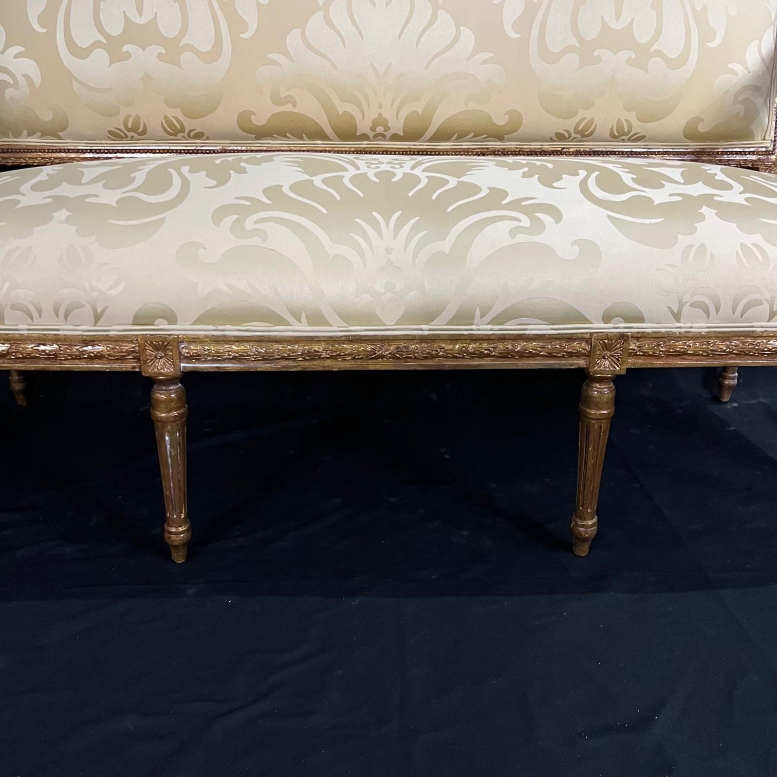 Fancy Louis XVI Giltwood Sofa Loveseat with New Silk Upholstery For Sale 3