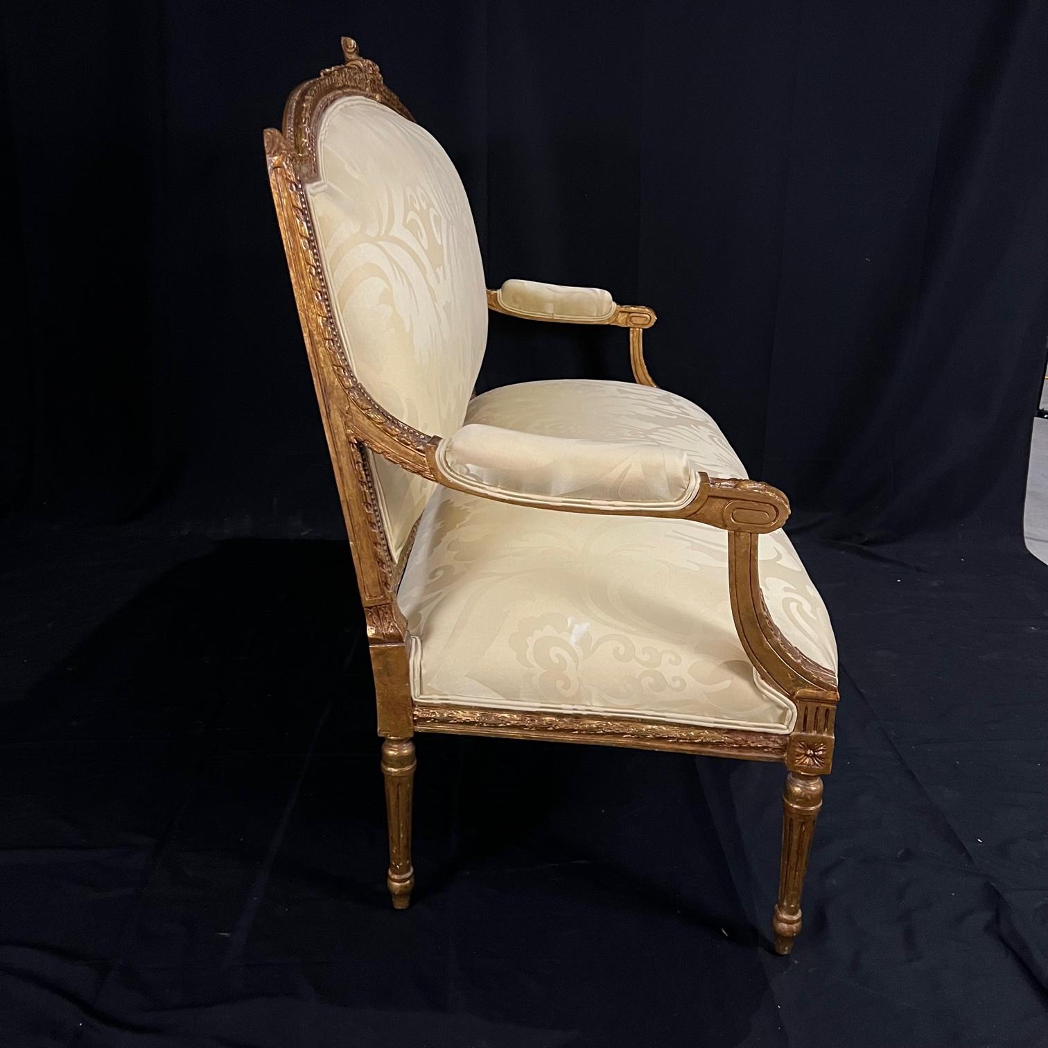 Fancy Louis XVI Giltwood Sofa Loveseat with New Silk Upholstery For Sale 4