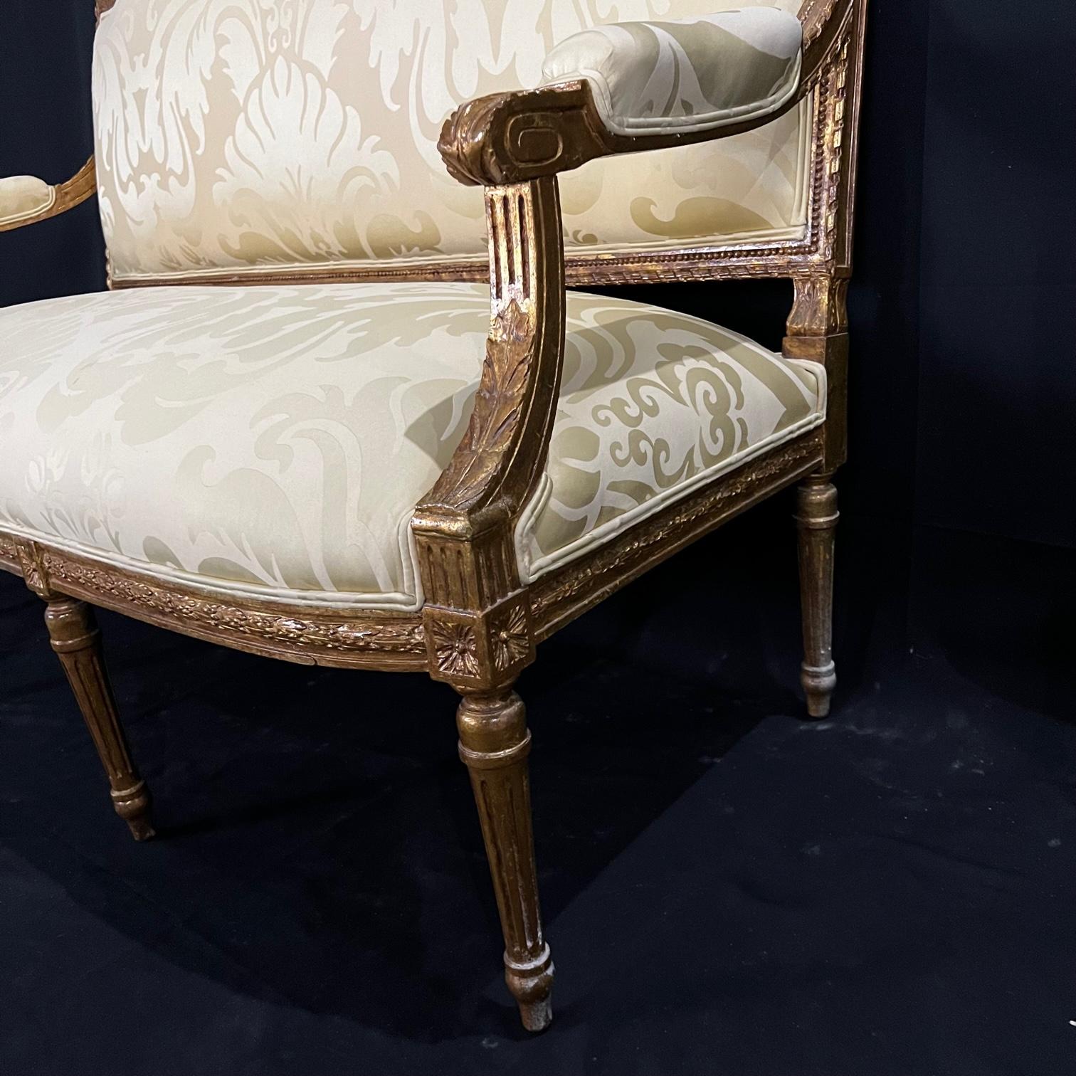 Fancy Louis XVI Giltwood Sofa Loveseat with New Silk Upholstery For Sale 5