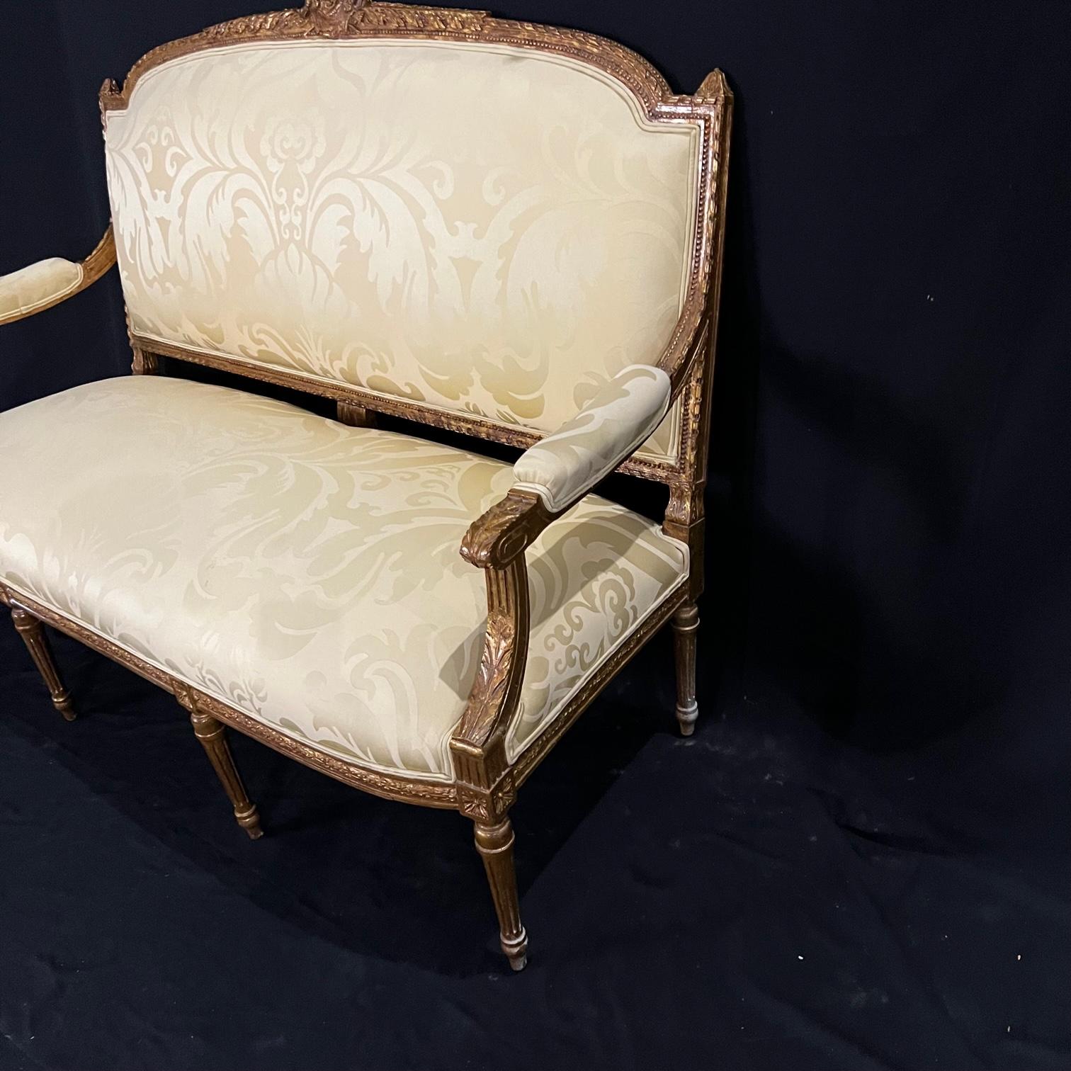 Fancy Louis XVI Giltwood Sofa Loveseat with New Silk Upholstery In Good Condition For Sale In Hopewell, NJ