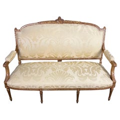 Used Fancy Louis XVI Giltwood Sofa Loveseat with New Silk Upholstery