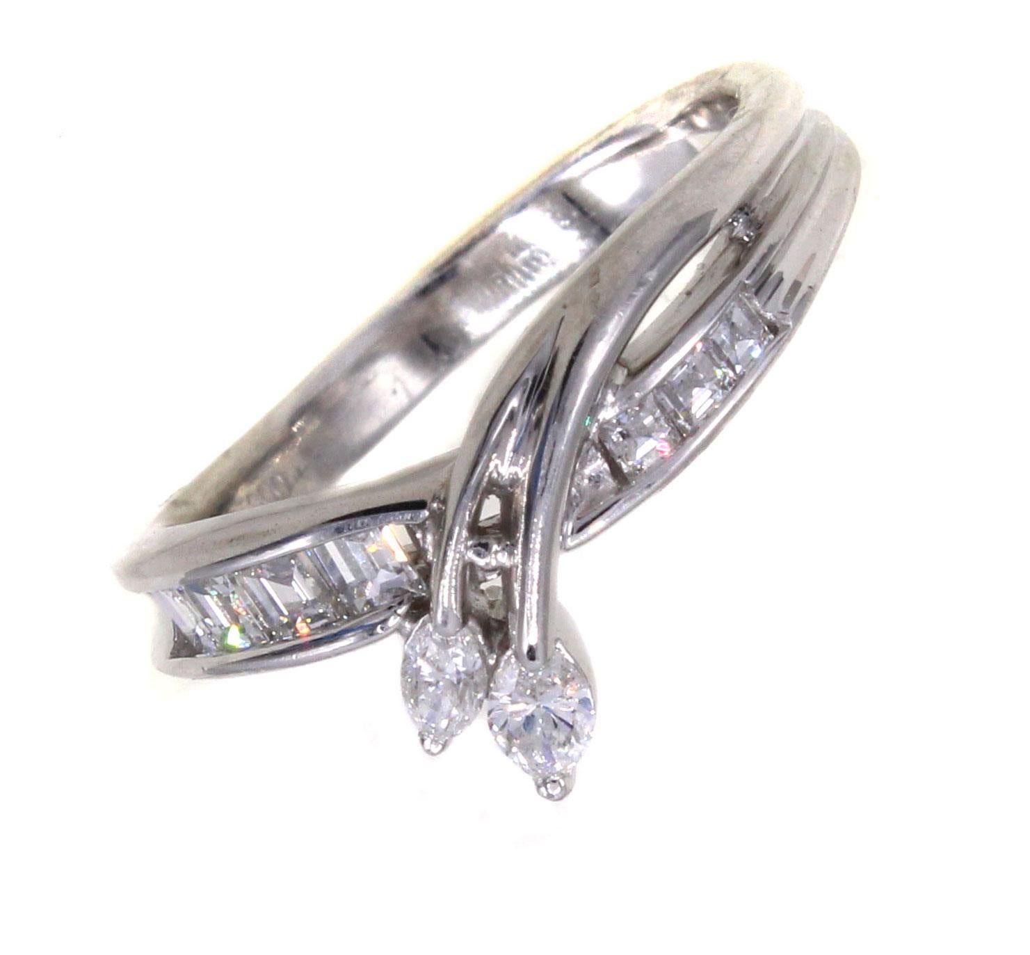 Women's or Men's Fancy Marquis and Baguette Diamond Platinum Ring For Sale
