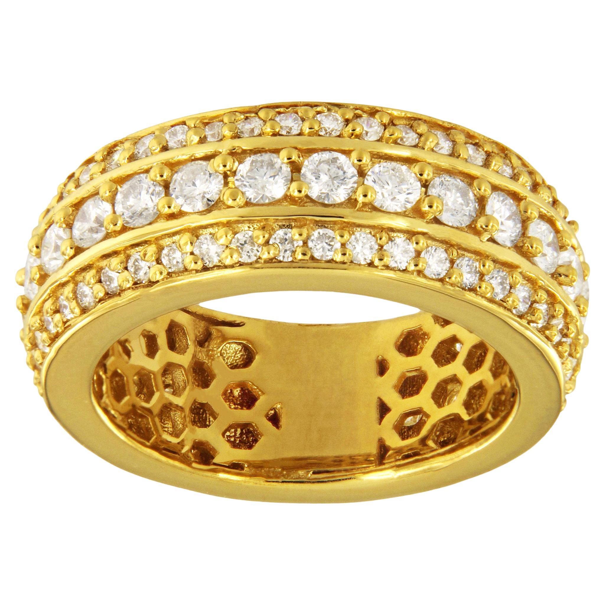 Fancy Men's Yellow Gold Ring with Diamonds For Sale