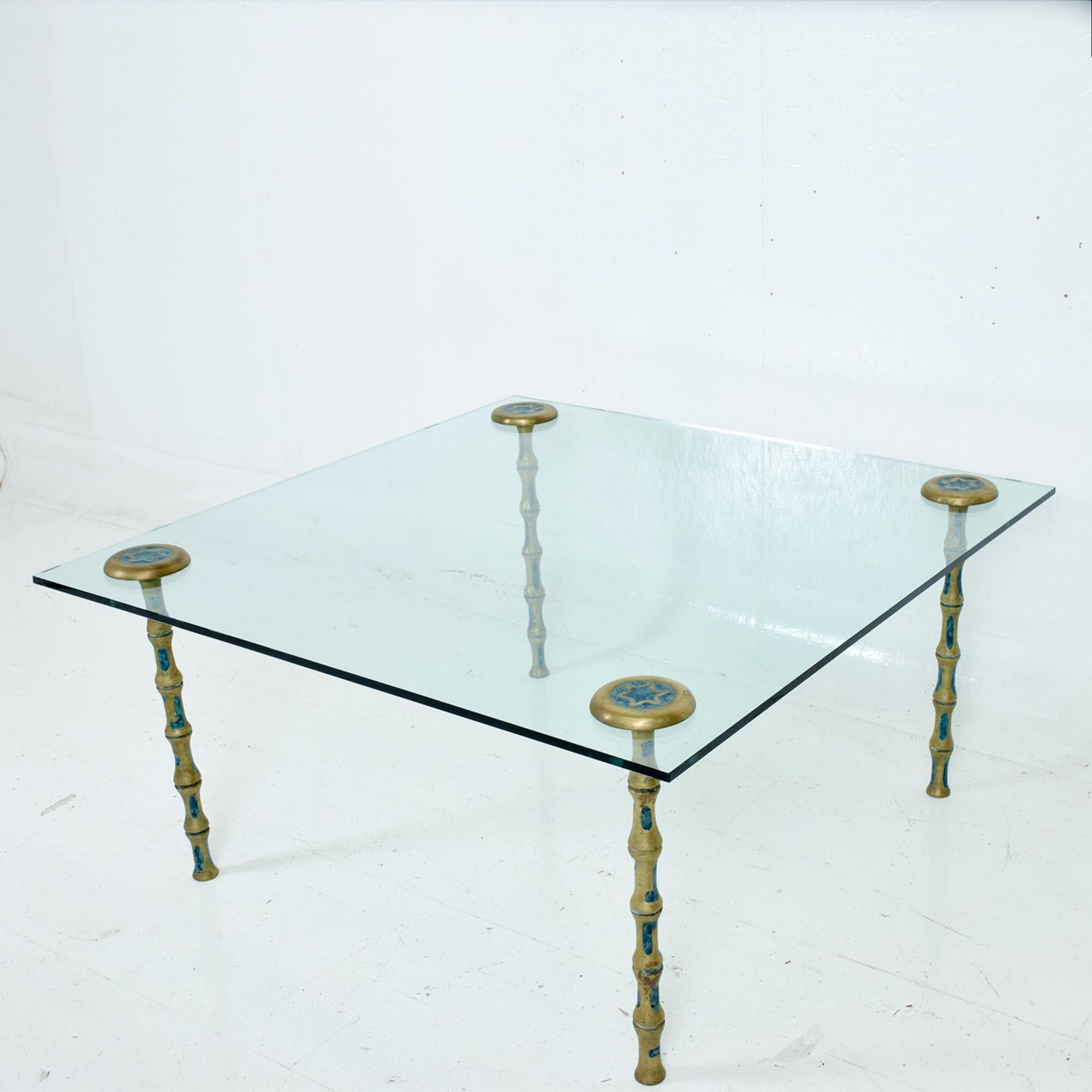 Mid-20th Century Fancy Mexican Modernism Four Malachite & Brass Table Legs Pepe Mendoza 1950s