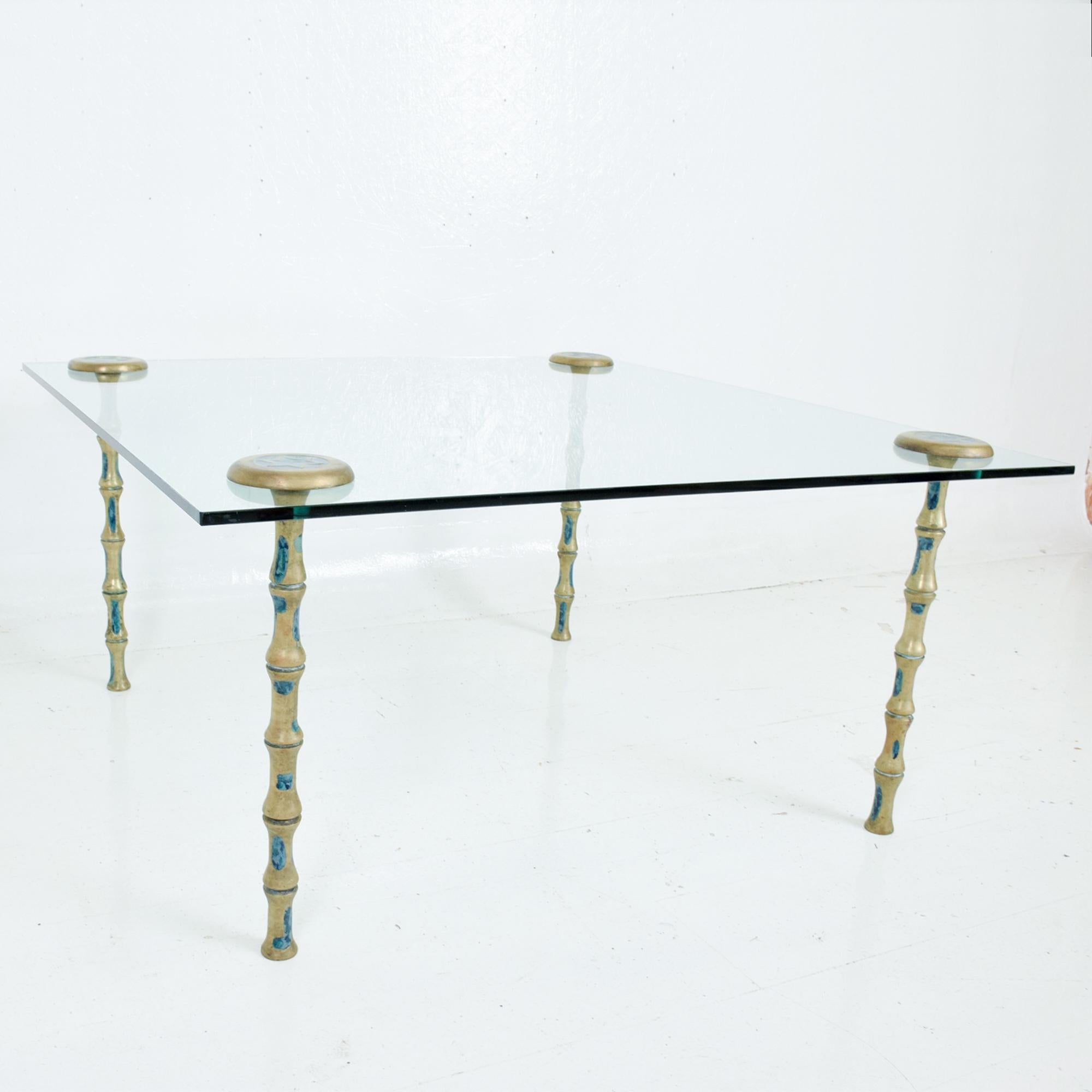 Fancy Mexican Modernism Four Malachite & Brass Table Legs Pepe Mendoza 1950s 3