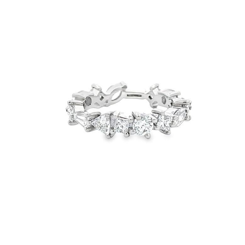 Fancy Mix Shape Diamond Eternity Band 2.30ct F/VS 18K White Gold In New Condition For Sale In New York, NY
