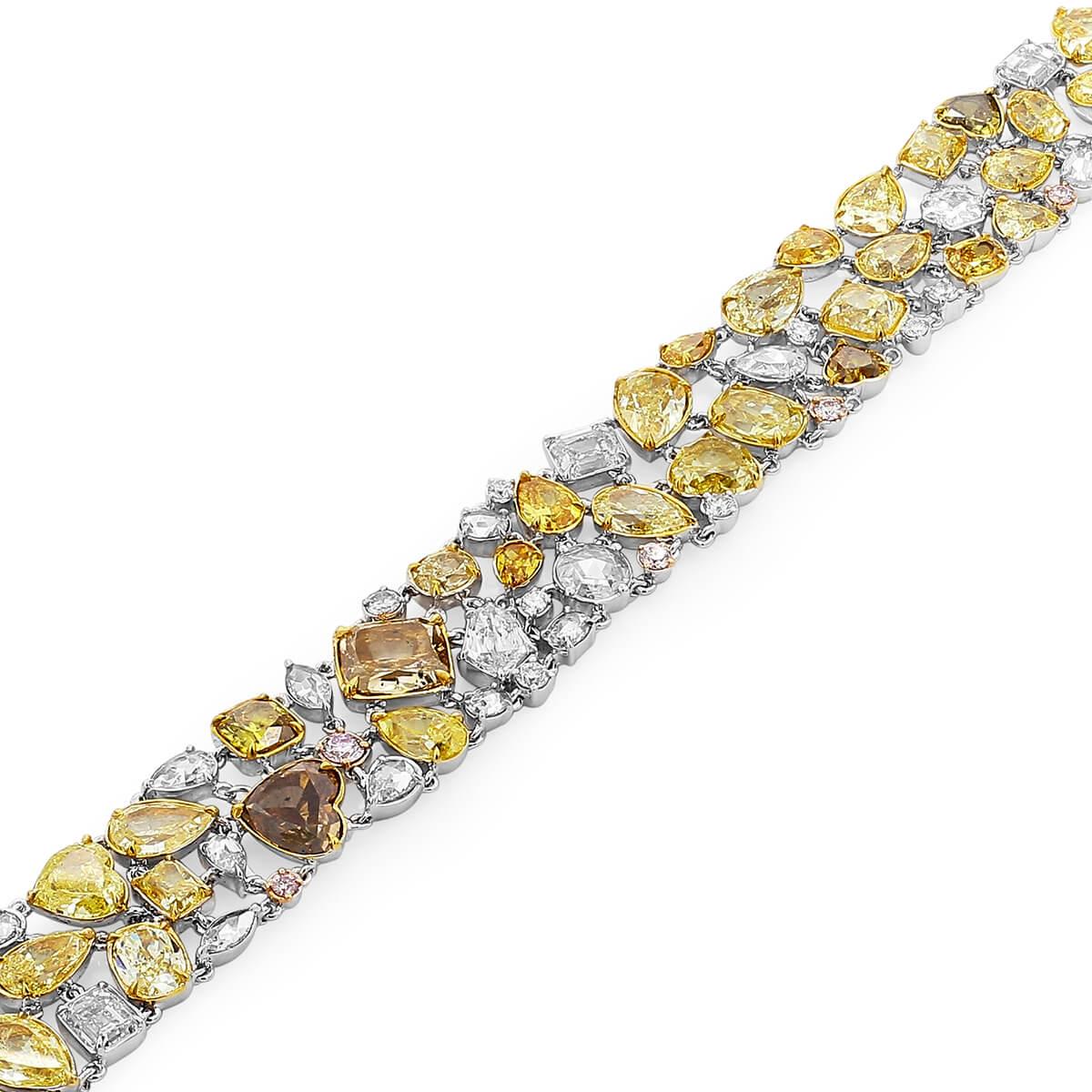 Fancy Mix Shaped Natural Yellow White 32.31 Carat Diamond Bracelet In New Condition For Sale In London, GB