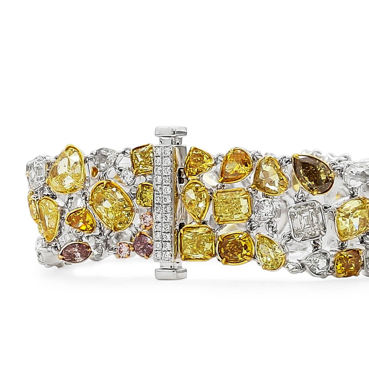 Women's or Men's Fancy Mix Shaped Natural Yellow White 32.31 Carat Diamond Bracelet For Sale