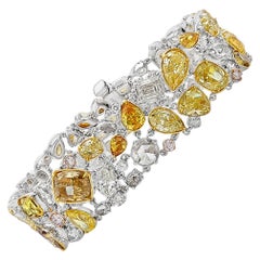 Fancy Mix Shaped Natural Yellow White 32.31 Carat Diamond Bracelet