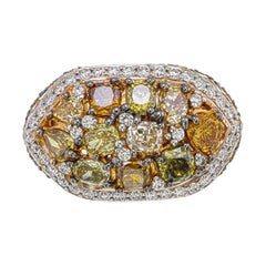 Fancy Mixed Color Diamond Halo Ring in Sculptural 18k Rose Gold Setting
