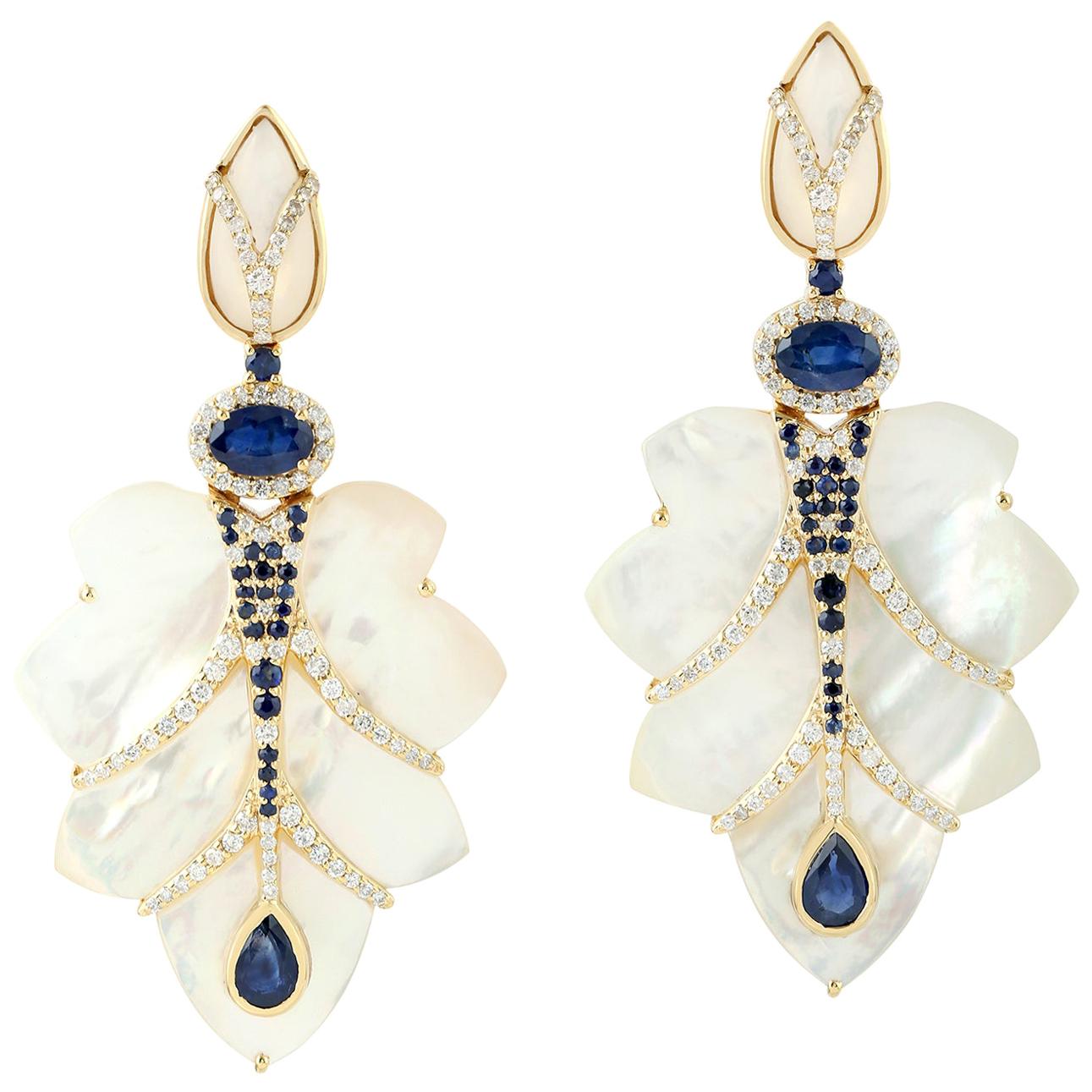 Fancy Mother of Pearl Earrings with Sapphire and Diamonds