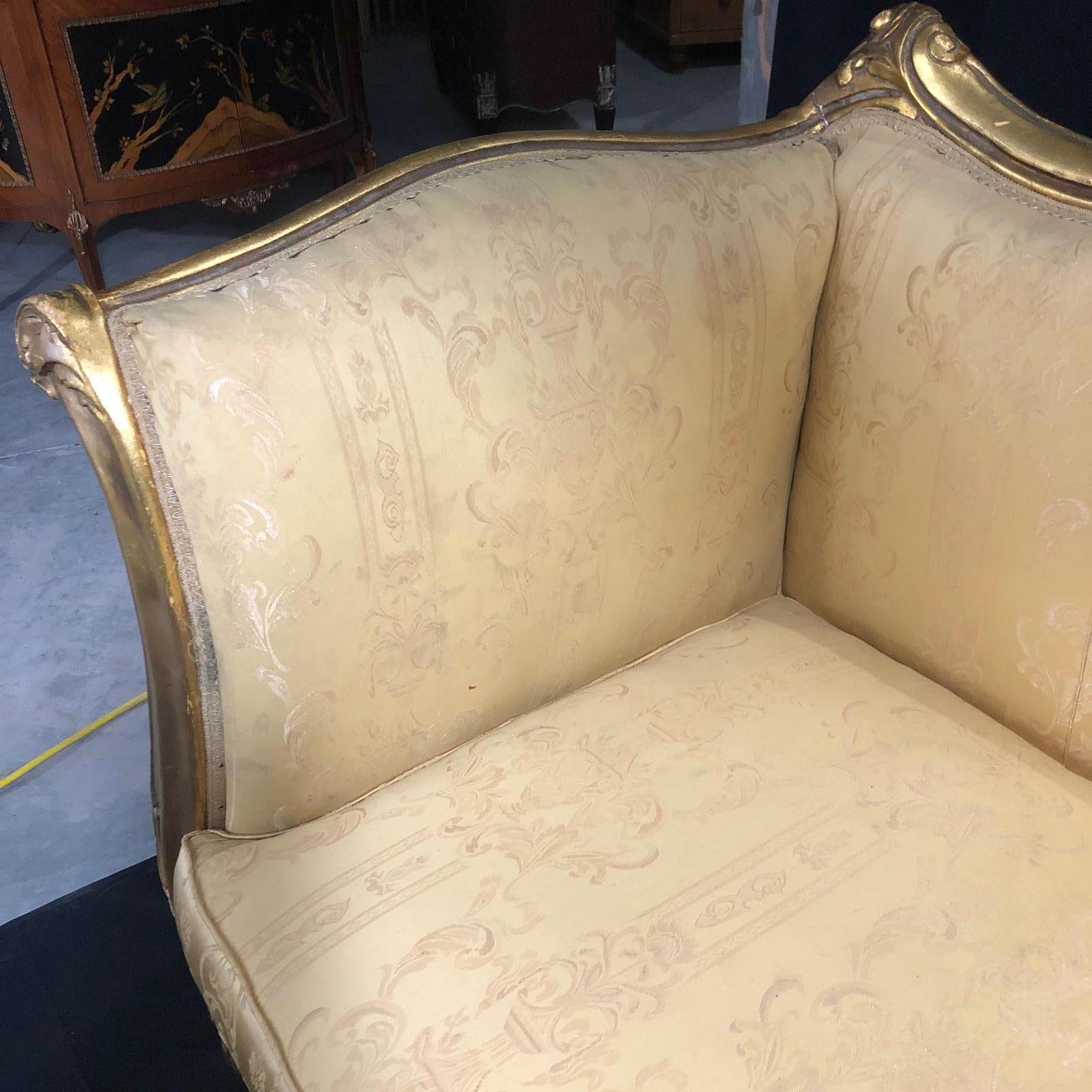 Fancy Movie Star French Louis XV Style Giltwood Sofa In Good Condition In Hopewell, NJ