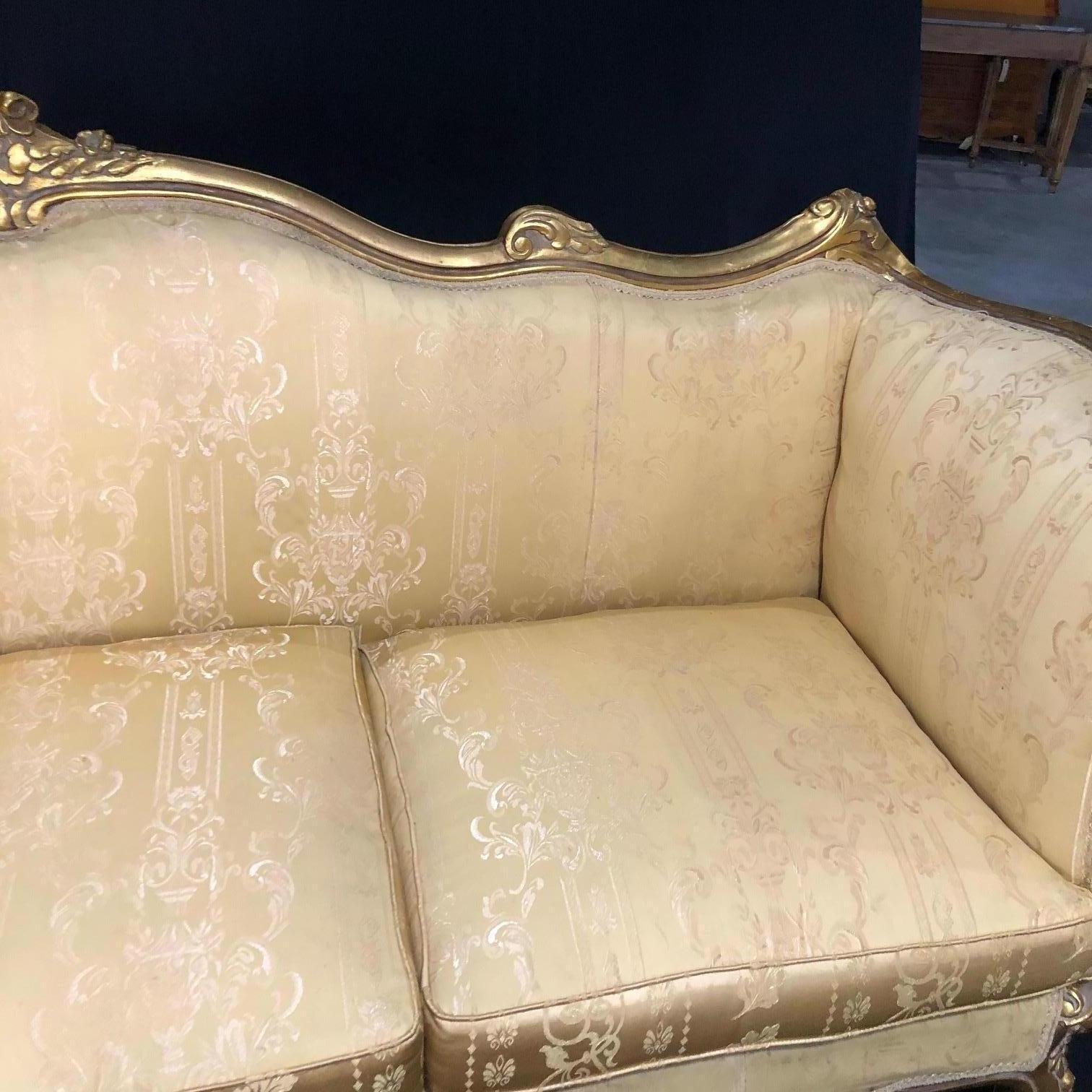 Upholstery Fancy Movie Star French Louis XV Style Giltwood Sofa