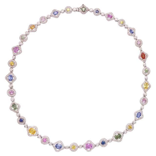 Baguette Emerald Diamond Necklace 18 Karat White Gold -All Around ...