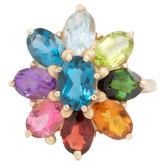 Fancy Multicolor Gemstone Floral Ring 18K Yellow Gold