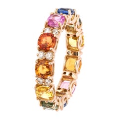 Für Sie ein farbenfroher Regenbogenring mit mehreren Saphiren und Diamanten aus 18k Roségold