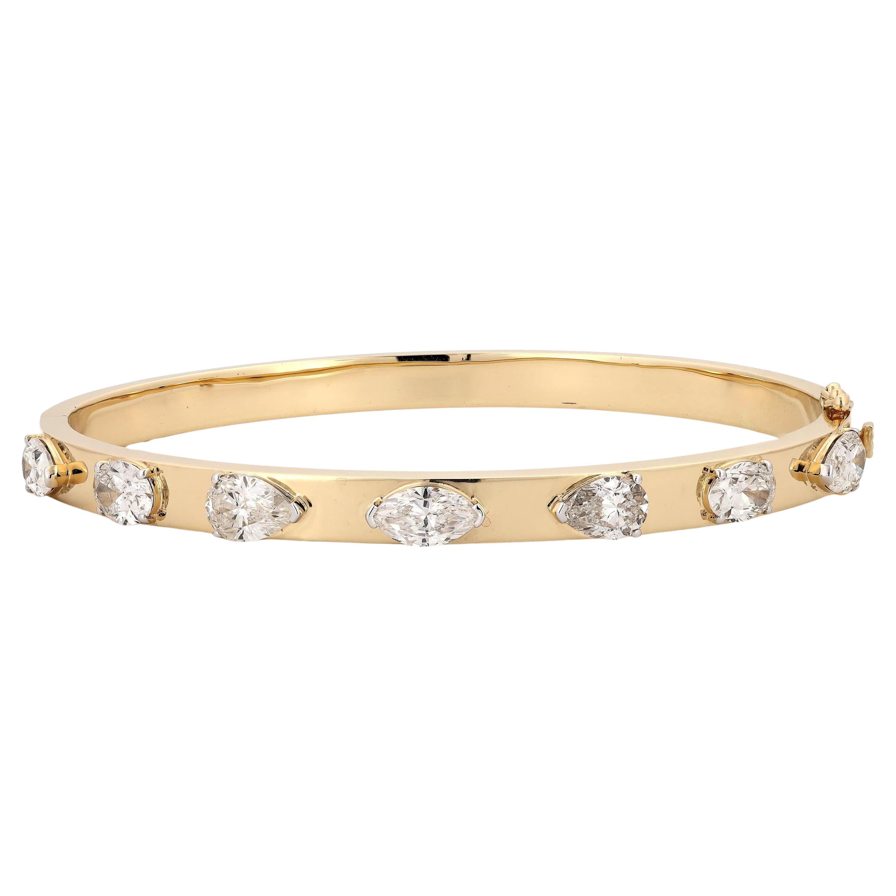 Fancy Natural Diamond Bangle Bracelet in 14K Solid Gold (Certified)