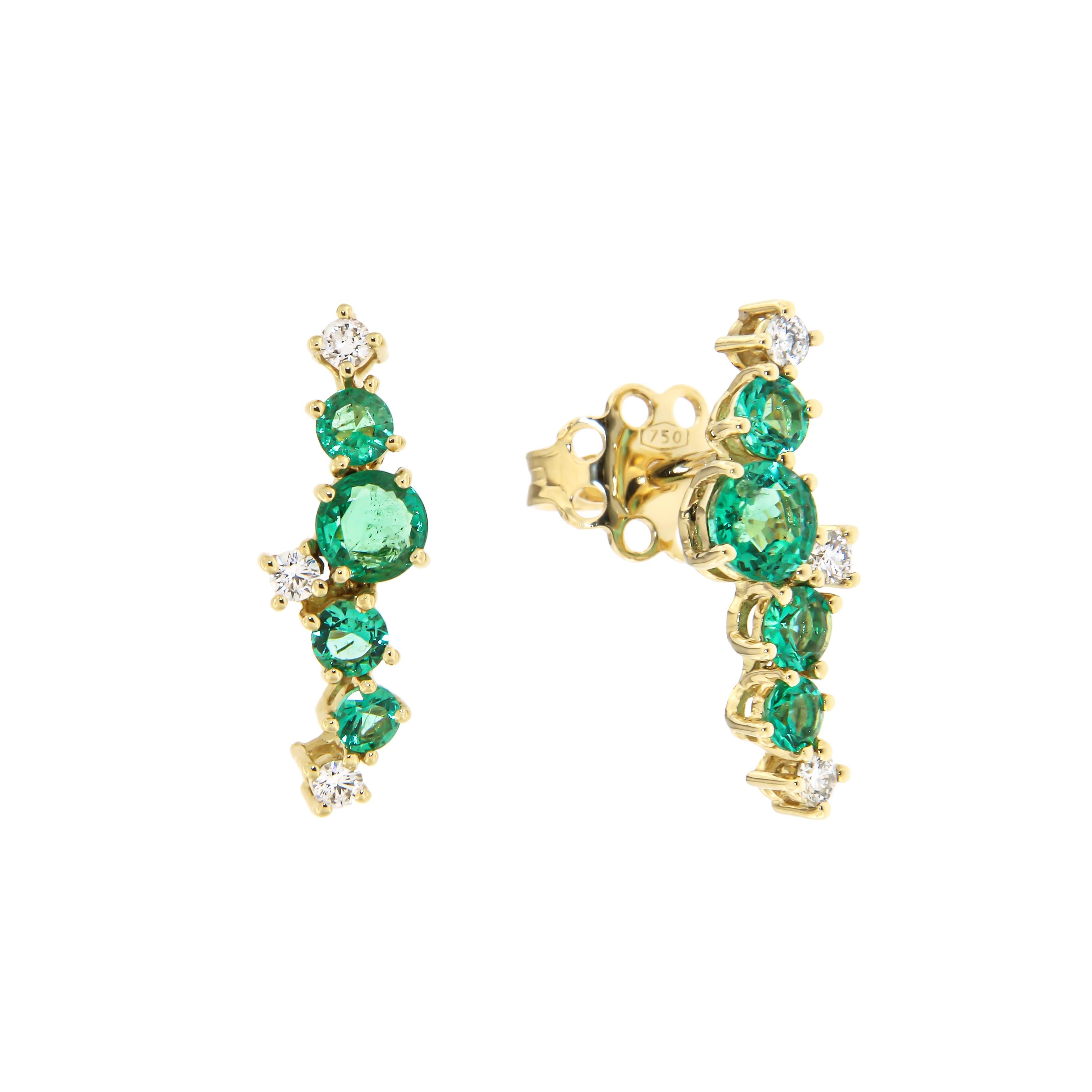 Antique Cushion Cut Fancy Natural Emerald 18k Diamonds Yellow Gold Earrings for Her For Sale