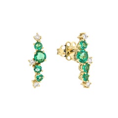 Ohrringe aus 18 Karat Gelbgold mit natürlichem Smaragd und Diamanten für Sie