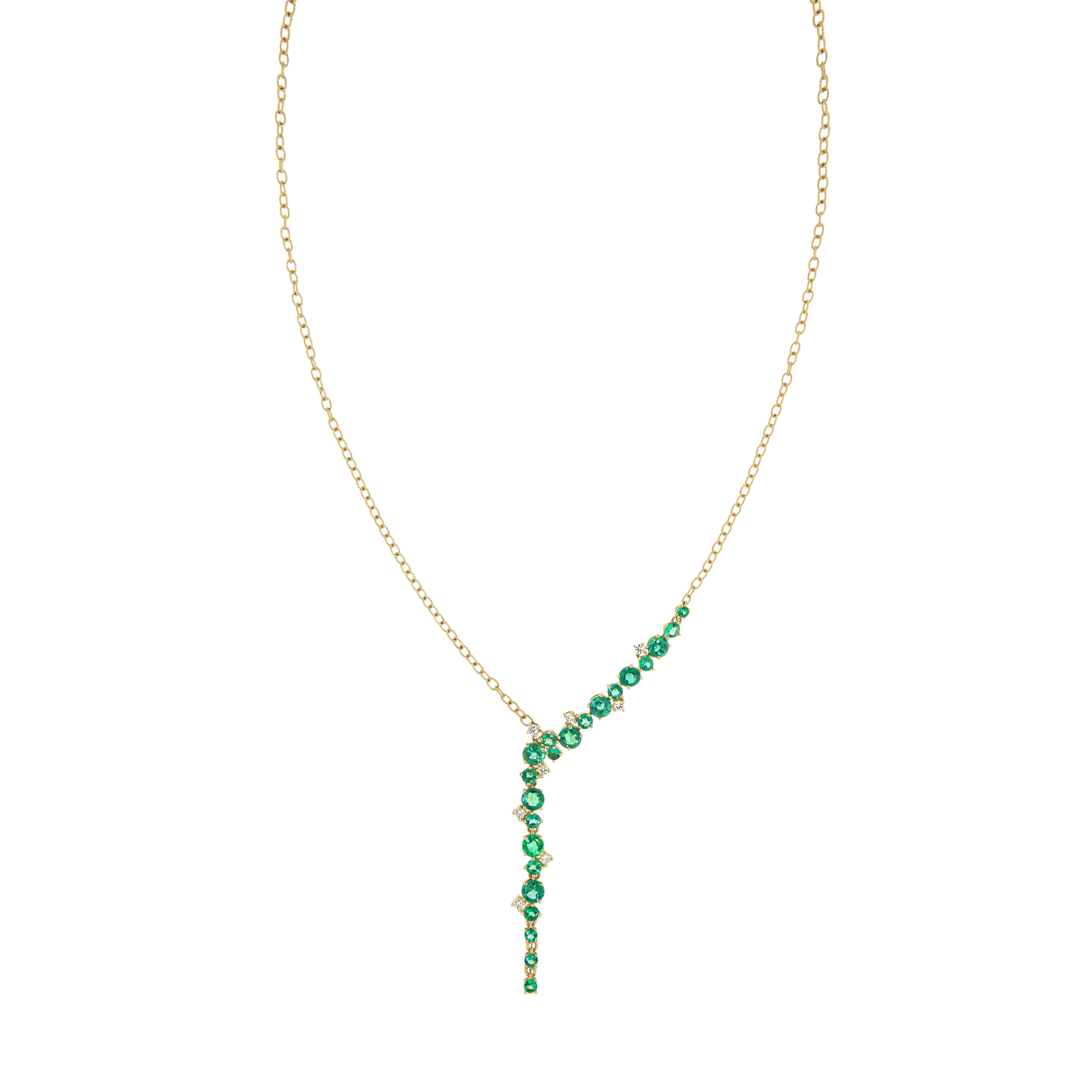 Halskette aus Gelbgold mit natürlichem Smaragd und 18 Karat Diamanten aus Gelbgold für sie