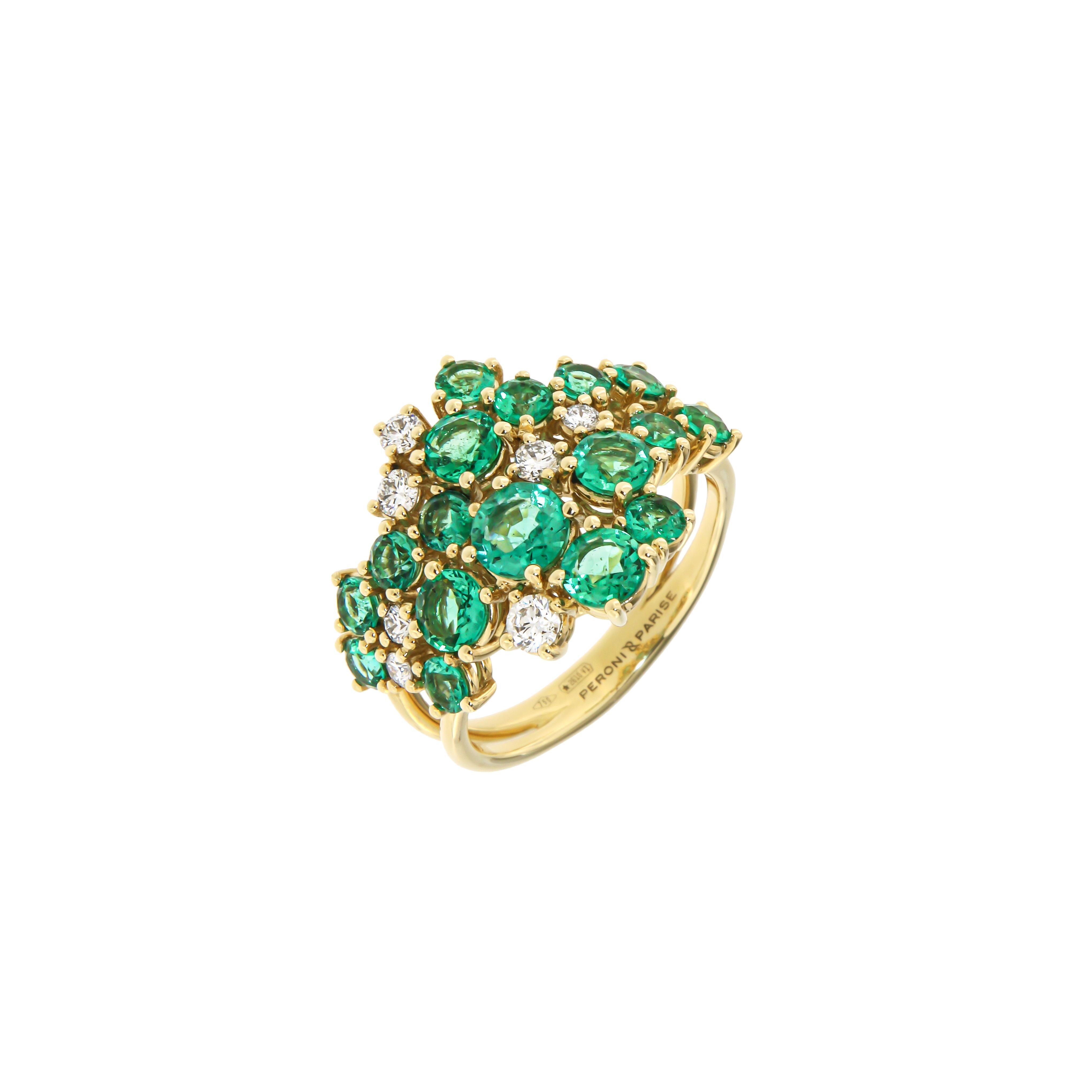 Antique Cushion Cut Fancy Natural Emerald 18k Diamonds Yellow Gold Ring for Her For Sale