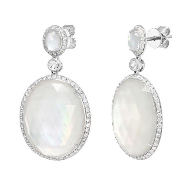 Modern Fancy Natural Mother of Pearls Diamond White Gold Diamond Earrings for Her For Sale