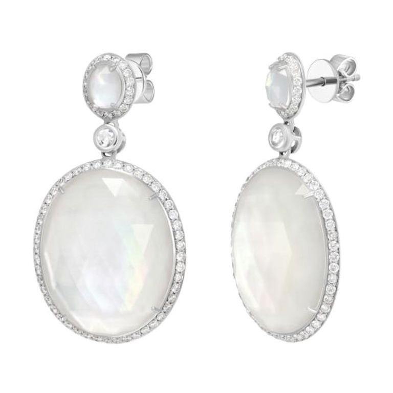 Fancy Natural Mother of Pearls Diamond White Gold Diamond Earrings for Her