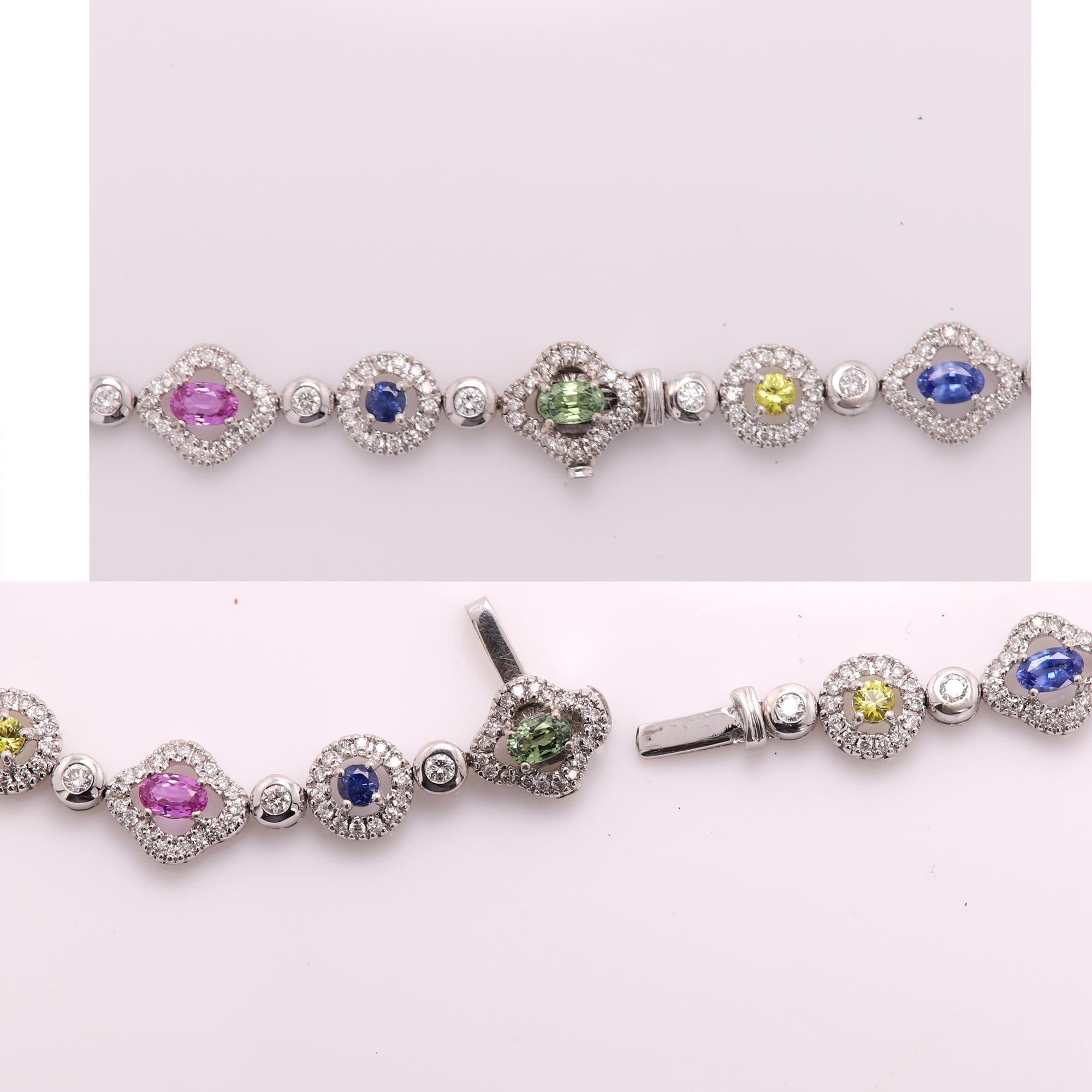 Fancy Necklace Multi Sapphire and Diamonds 18 Karat Gold Multi Color Gemstones 1
