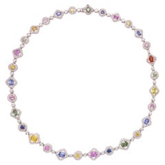 Sapphire Necklace Color Sapphire Diamonds 18 Karat Gold Multi Color Gemstones