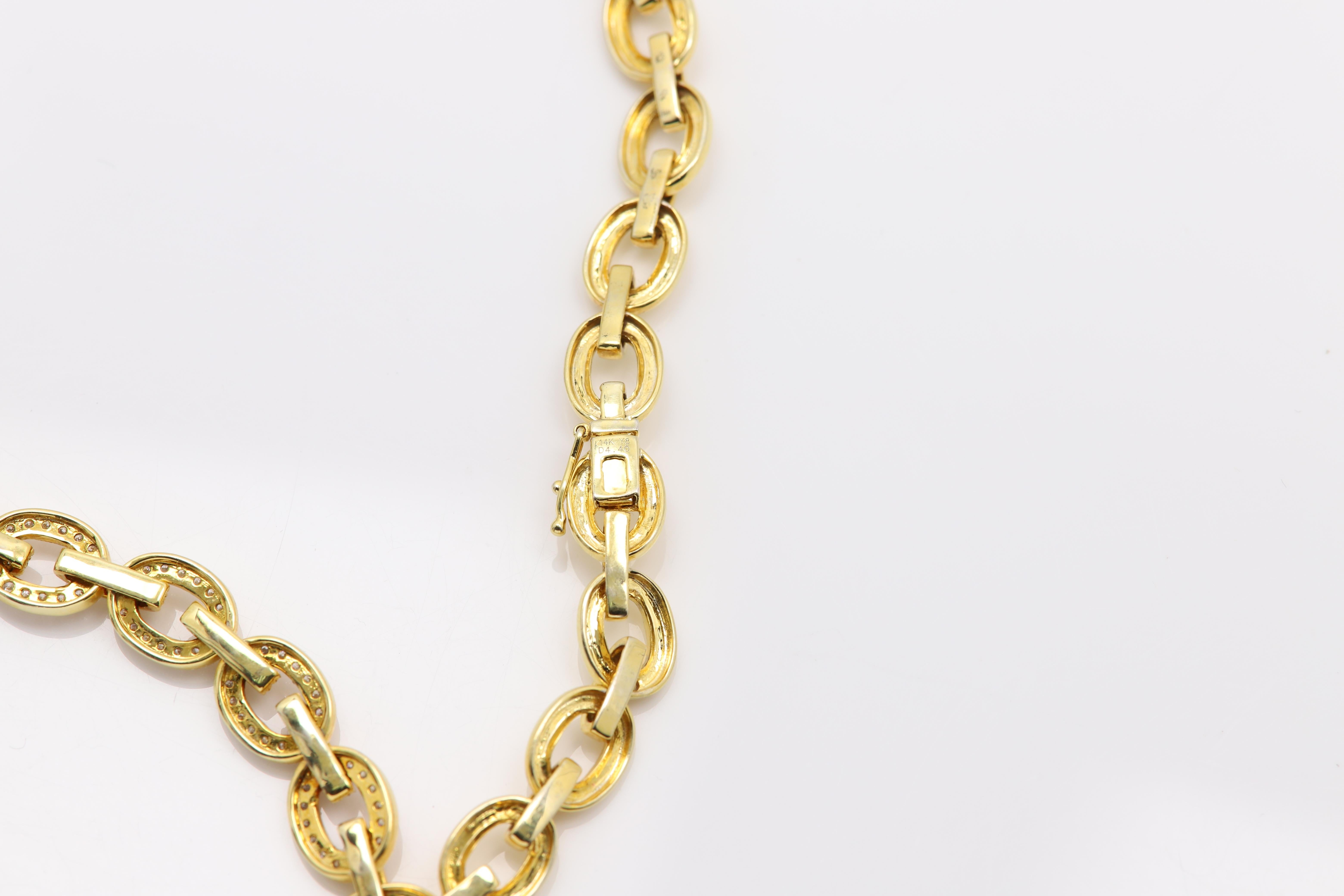 Fancy Necklace Natural Diamond Necklace 14 Karat Yellow Gold Link Chain In New Condition For Sale In Brooklyn, NY