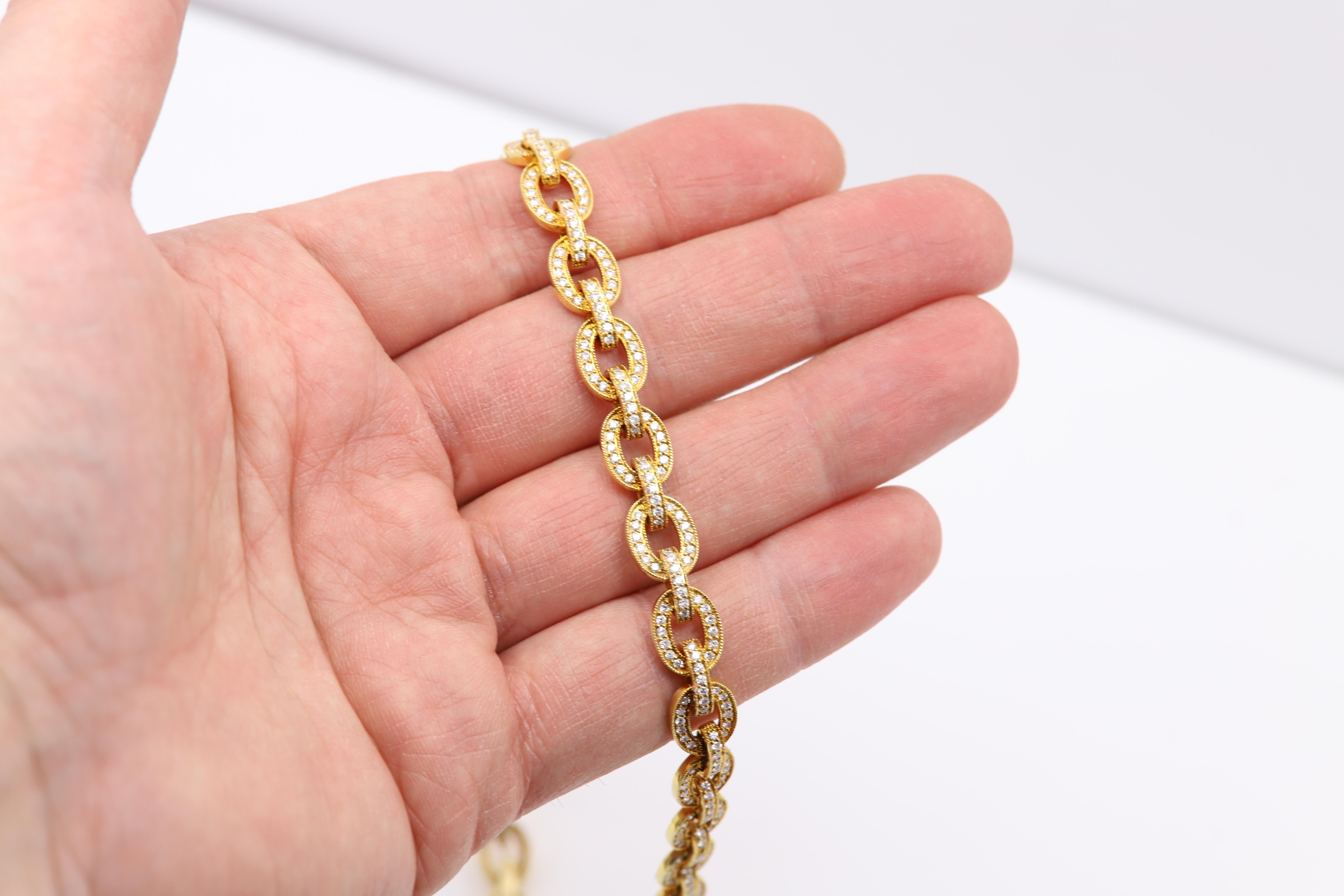 Women's Fancy Necklace Natural Diamond Necklace 14 Karat Yellow Gold Link Chain For Sale